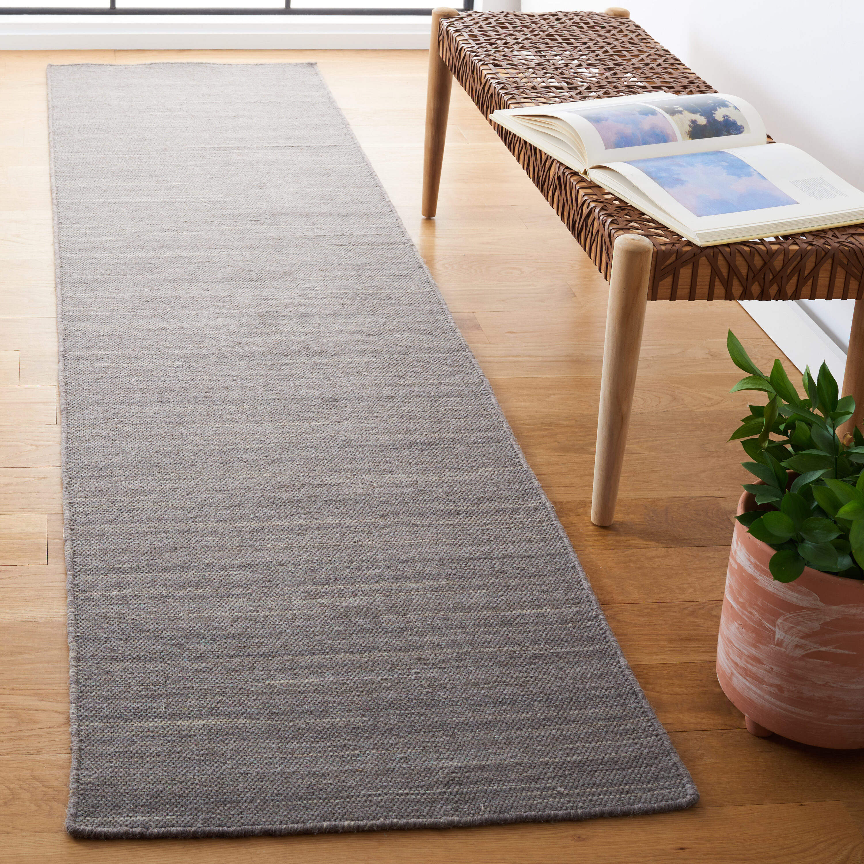  Kilim 125 Light Gray Solid / Tonal 2Ft-3In x 9Ft Runner Rug