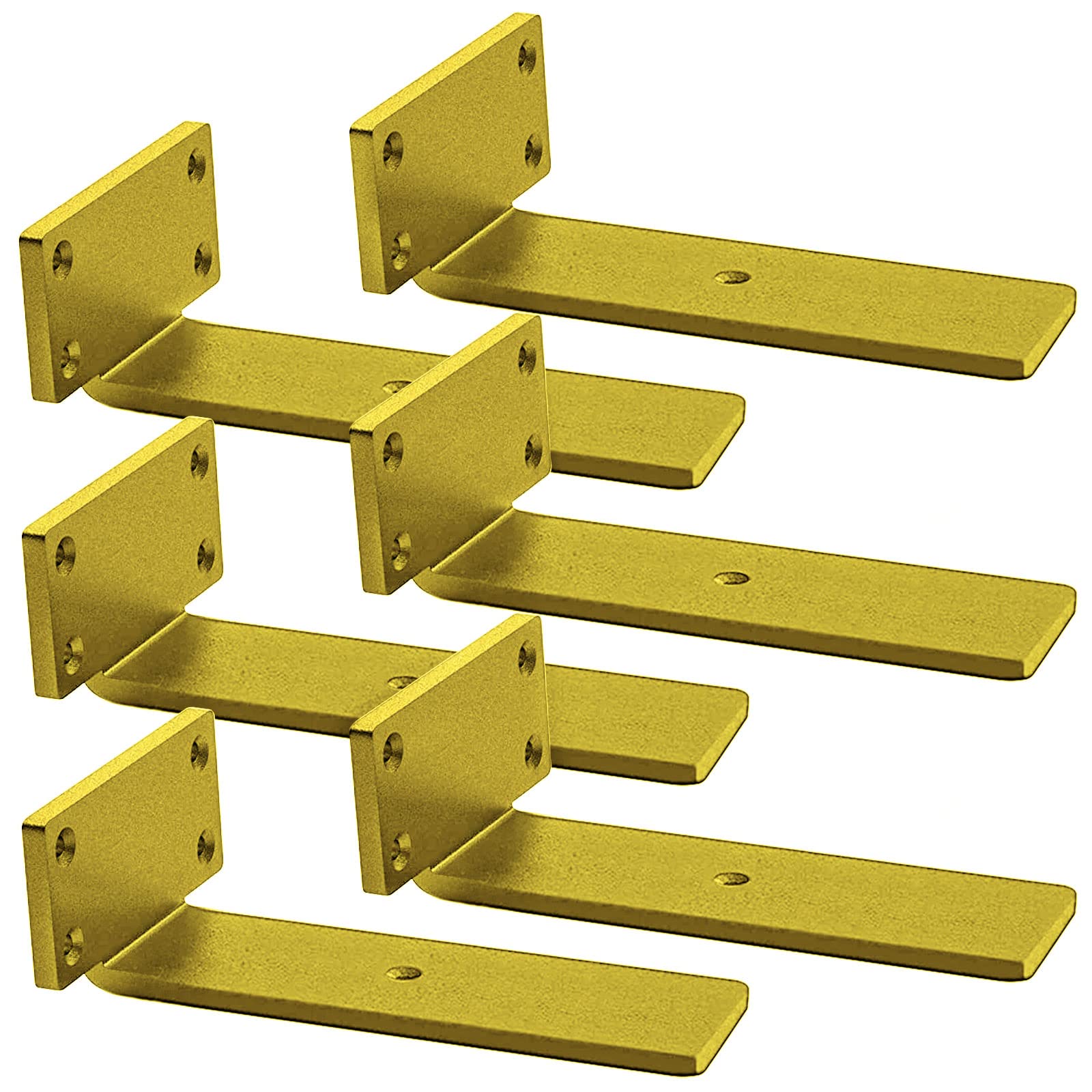 Lukvuzo  Heavy Duty Gold Floating Shelf Brackets Solid Steel L Shape Invisible Design for Wall Mounted Storage Modern Shelves 6 pcs