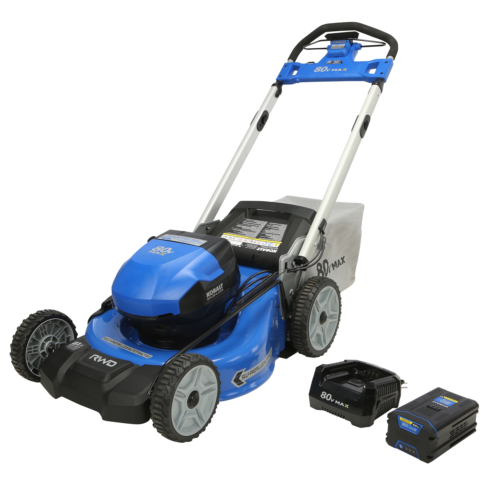 Dual Port 80-volt 21-in Cordless Self-propelled Lawn Mower 6 Ah (Battery and Charger Included) | - Kobalt KMP 6080D-06