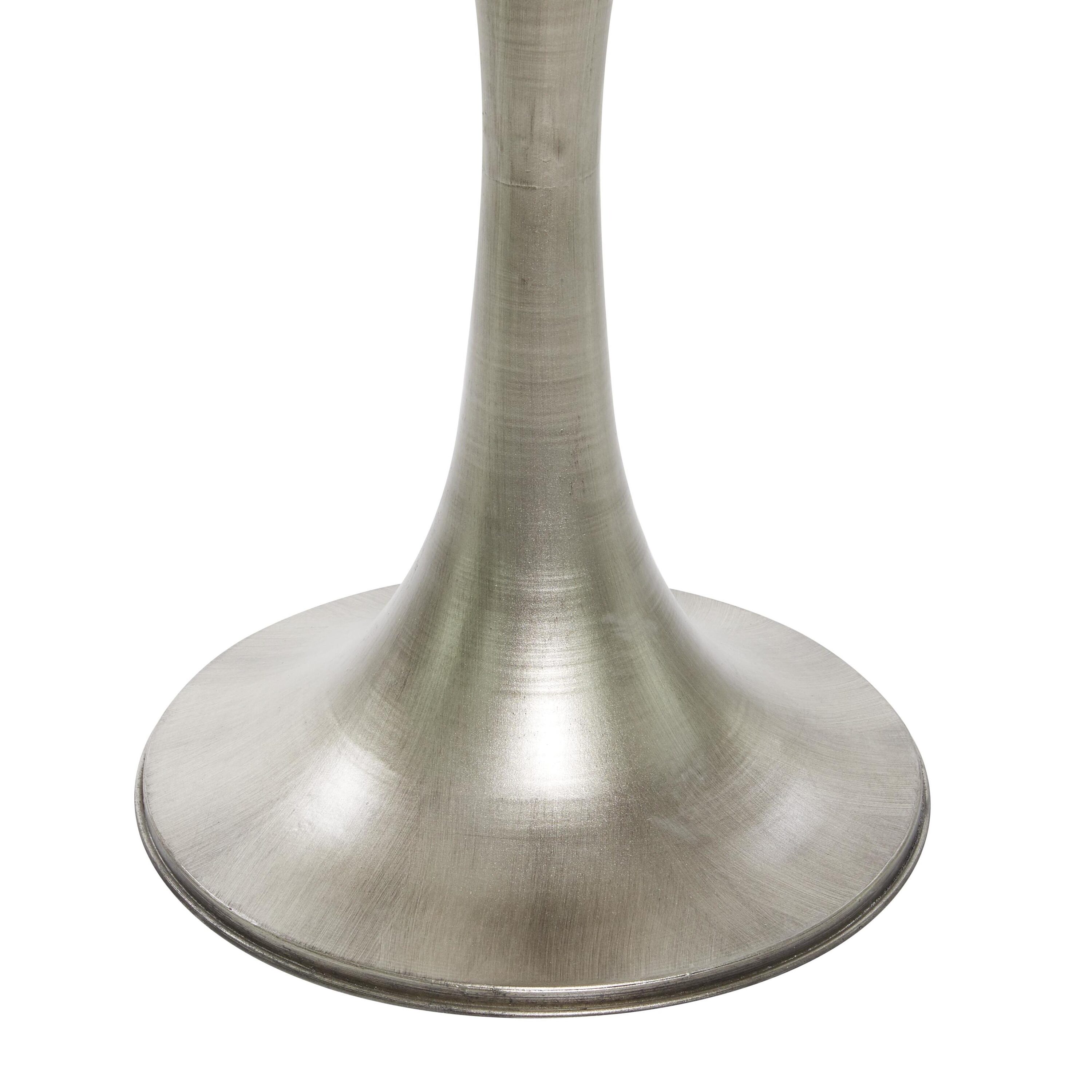 Sleek 30" Round Silver Metal and Marble Accent Table