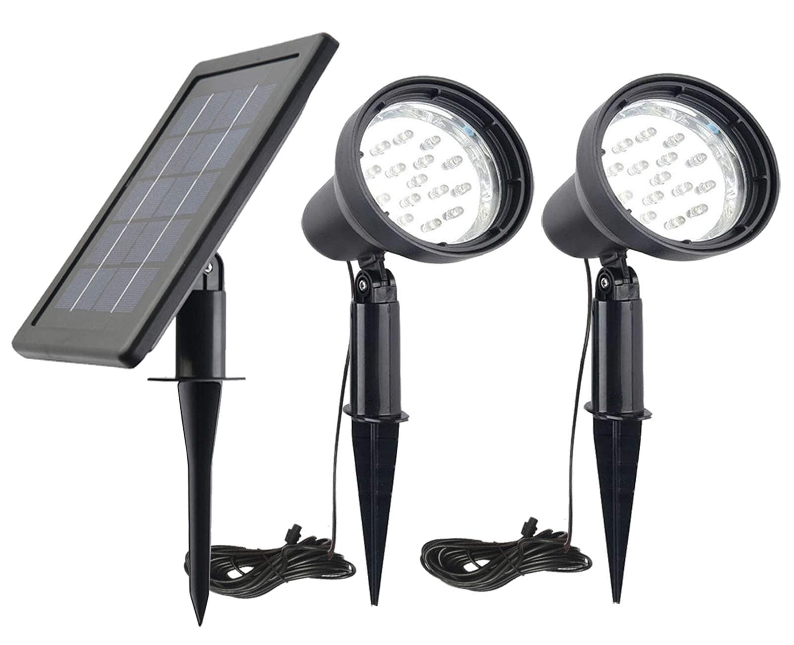 Aoibox  Solar Spot Lights Outdoor 2 Pack Warm White 3000K 16 4ft Panel Cable 2 in 1 Flag Driveway Garden Light