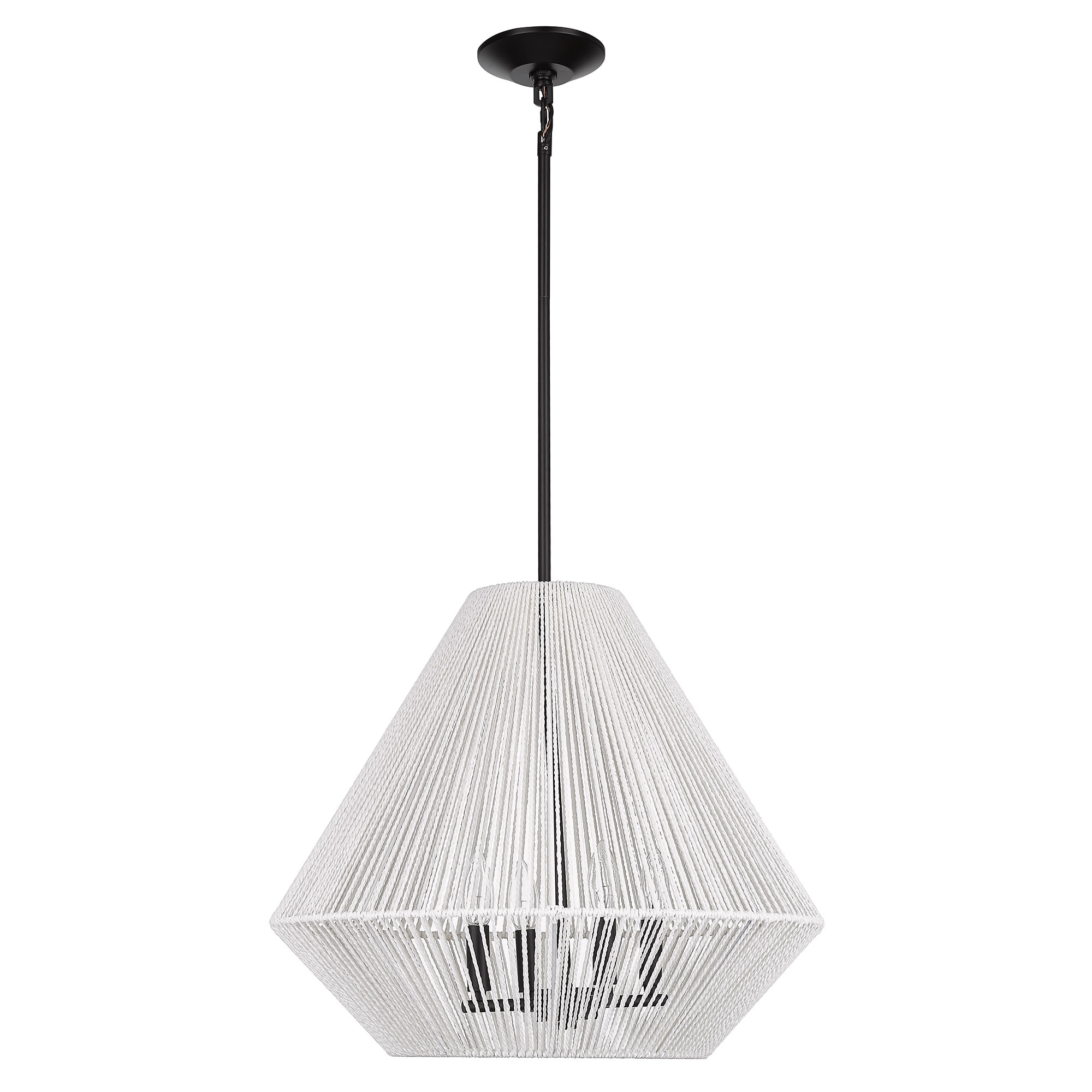 Valentina Matte Black and Bleached White Raphia 21" Pendant Light