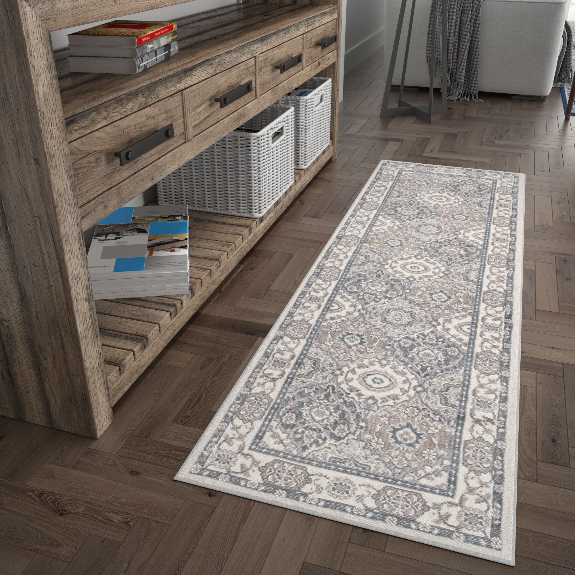 Tayse MDN3617 2X10 Madison 2 x 10 (ft) Loomed Polypropylene Cream Rectangular Indoor Floral/Botanical Oriental Runner rug