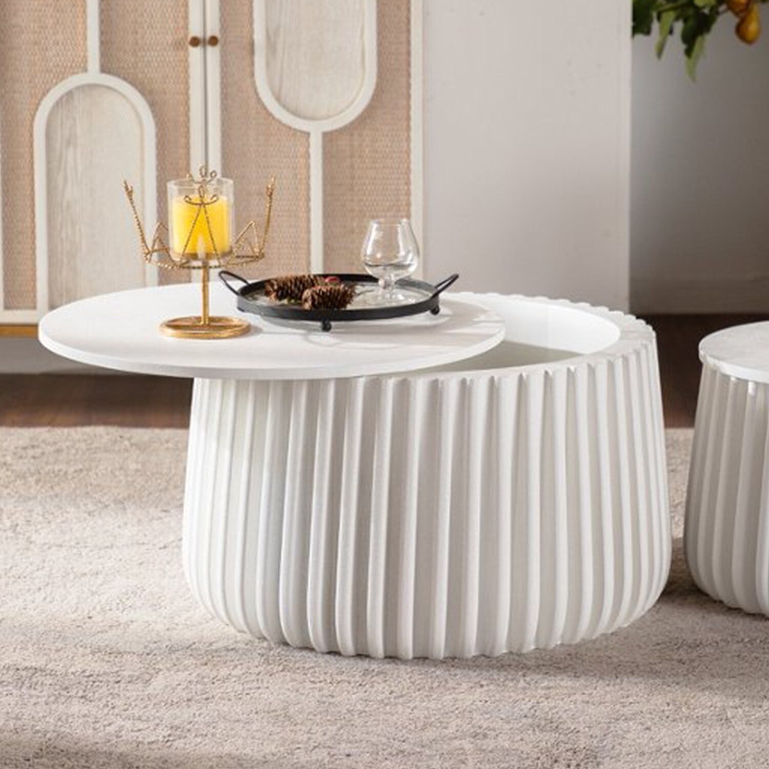Watnature Clean White MDF 2-Piece 46-Inch Round Nesting Storage Table ...