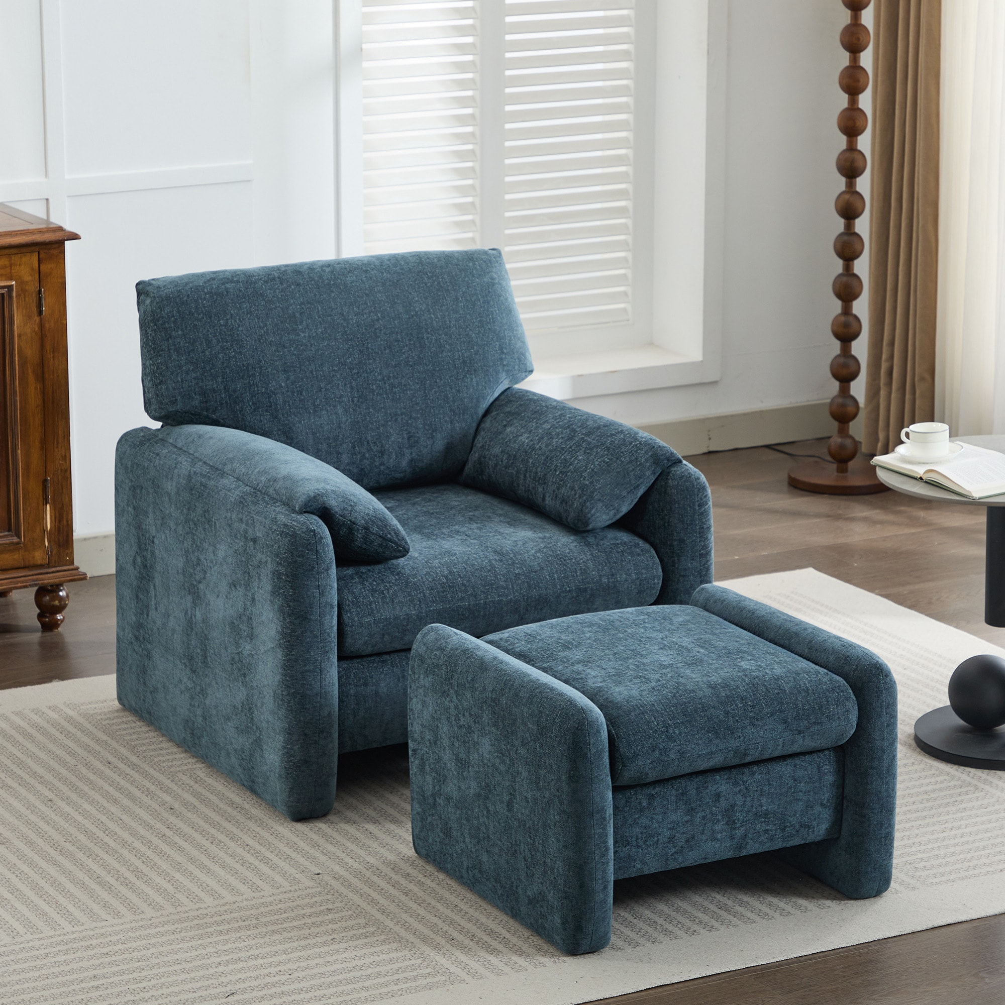 VOUA SAF-PEMXNE-GR 2 Chenille Lounge Set with a Chair and an Ottoman Modern Green Accent Chair