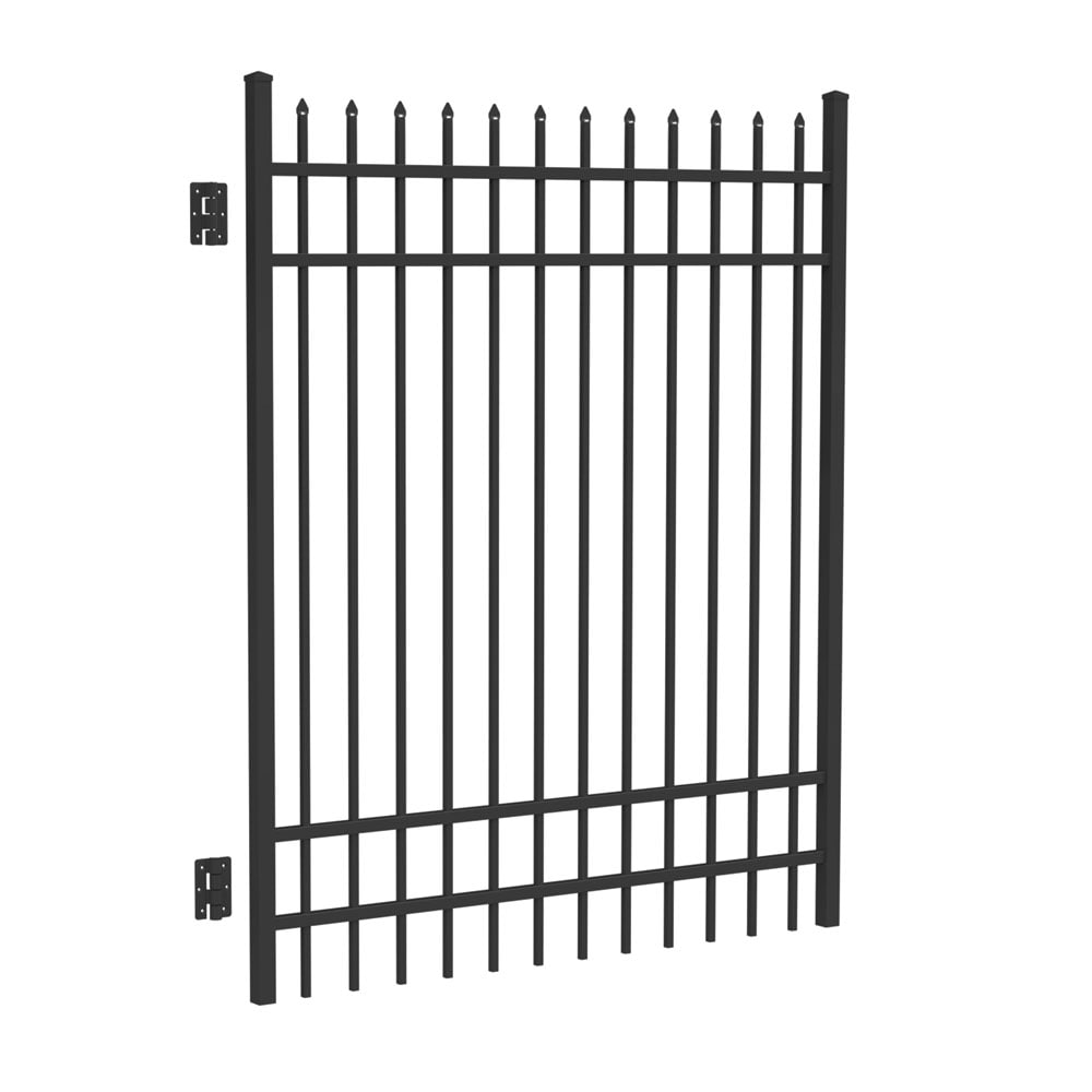 Freedom 73009378 Providence 6-ft H x 5-ft W Black Aluminum Decorative Walk-thru Spaced picket Fence gate