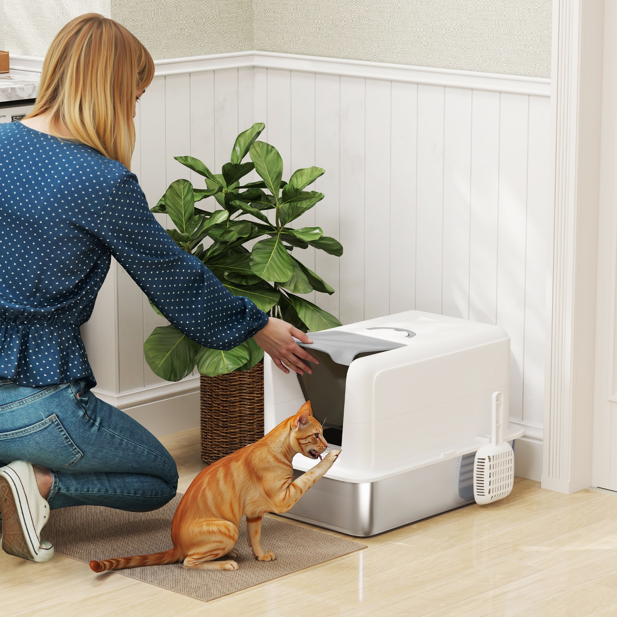 PawHut D31-103V00WT Cat-Litter-Box - View #2