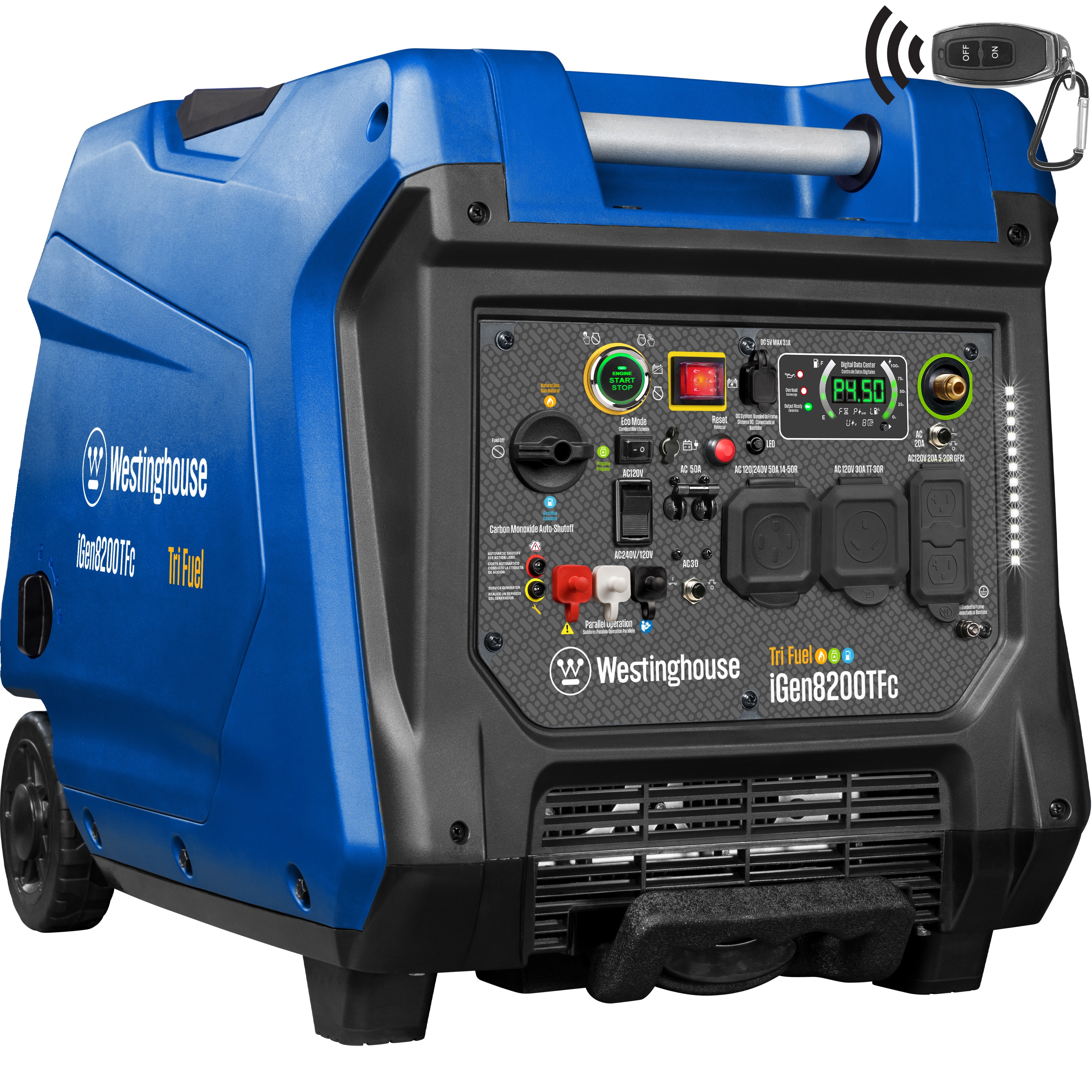 Westinghouse iGen8200TFc Tri-Fuel Inverter Generator 8200 Starting / 6600 Running Watt Gas, Propane and Natural Gas Tri-Fuel Portable Generator