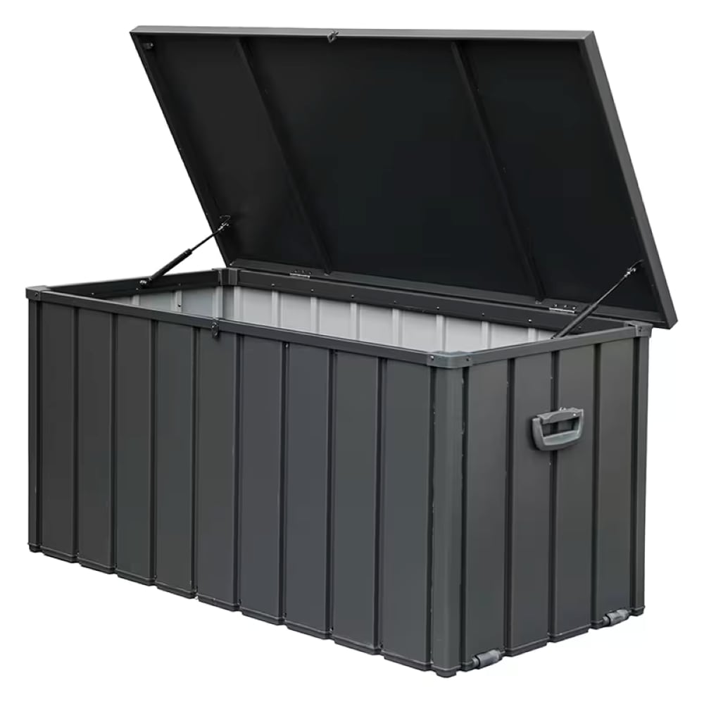 GDFStudio 325765 Modern Outdoor Patio Large 200 Gallon Lockable Waterproof Storage Deck Box - Dark Gray