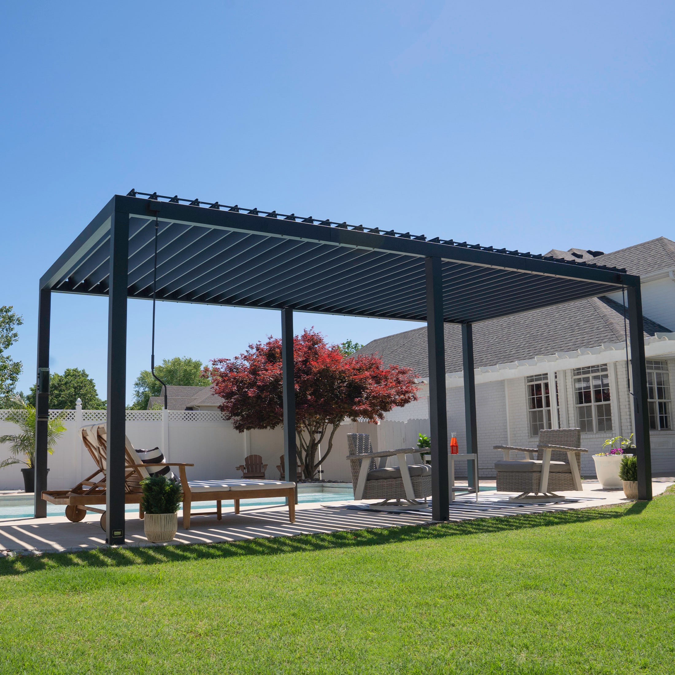 Backyard Discovery 2305120COM Sarasota 20-ft W x 10-ft L x 8-ft 2-in H Black Metal Freestanding Pergola with Canopy