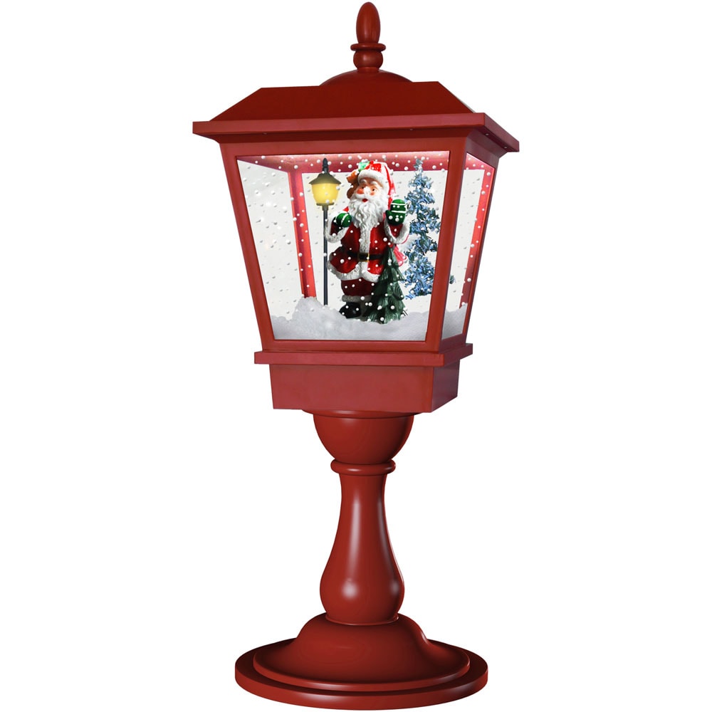 Fraser Hill Farm FSTL025SQA-RD Indoor Santa Snow Scene 25-in Lamp Post Lighted Musical Free Standing Decoration