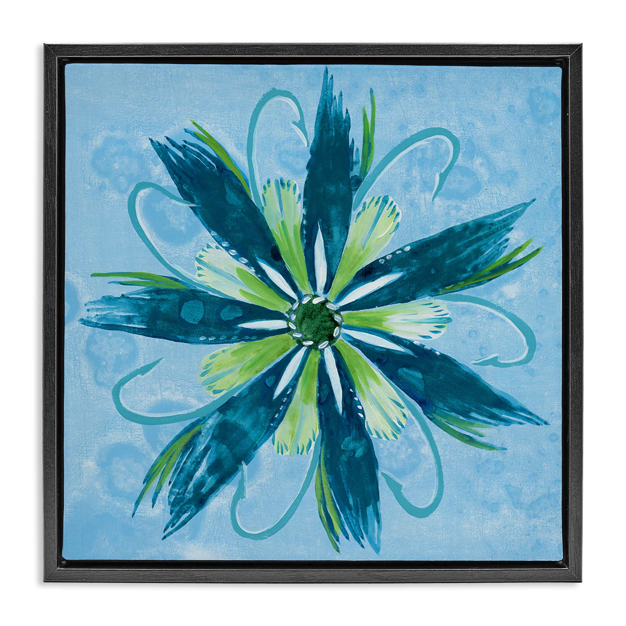 Stupell Industries BS-628-FFB-17X17 Blue and Green Abstract Flower Black Framed Floater Canvas Wall Art By Liz Jardine 18 x 18