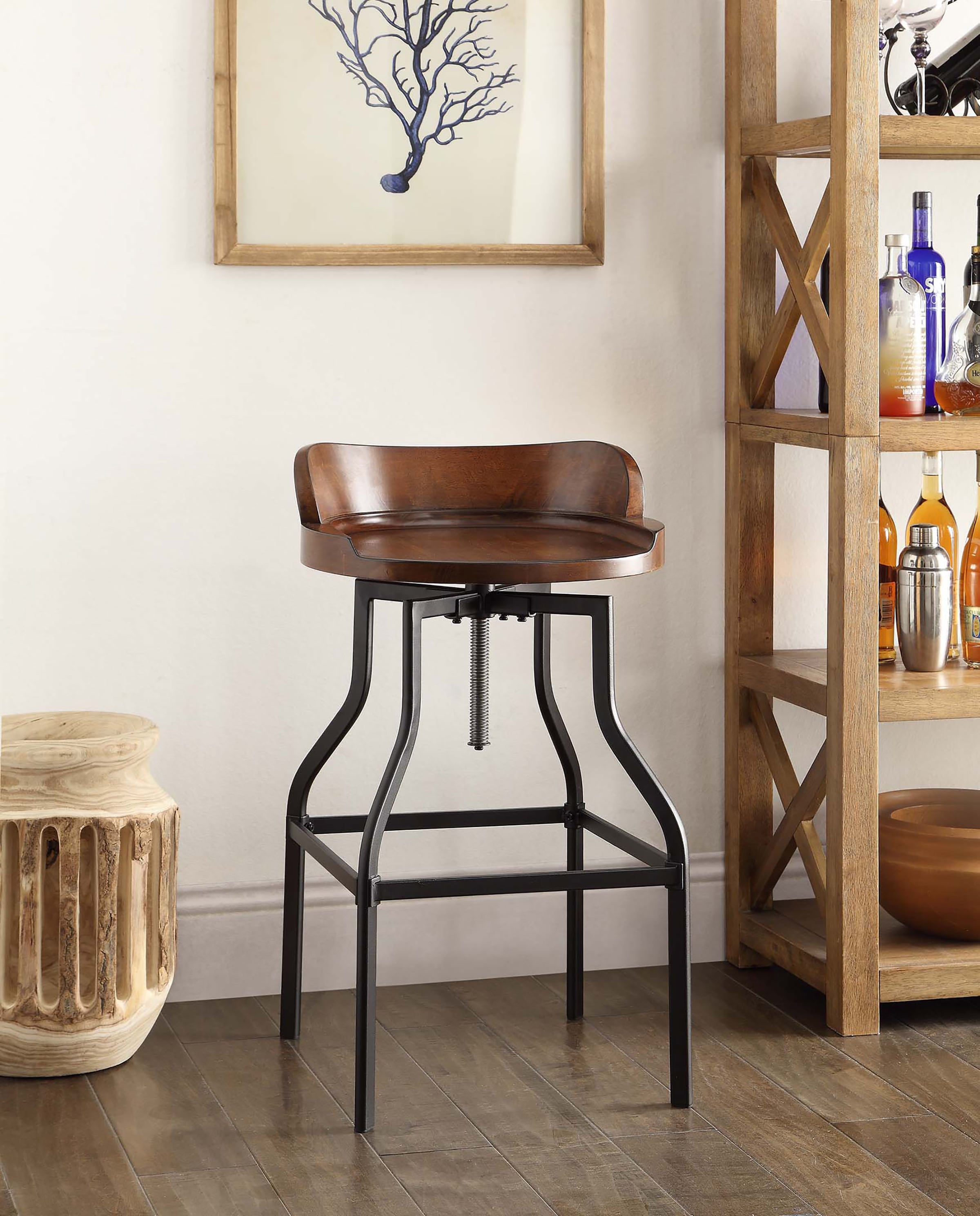 Chestnut Adjustable Backless Wood and Metal Bar Stool