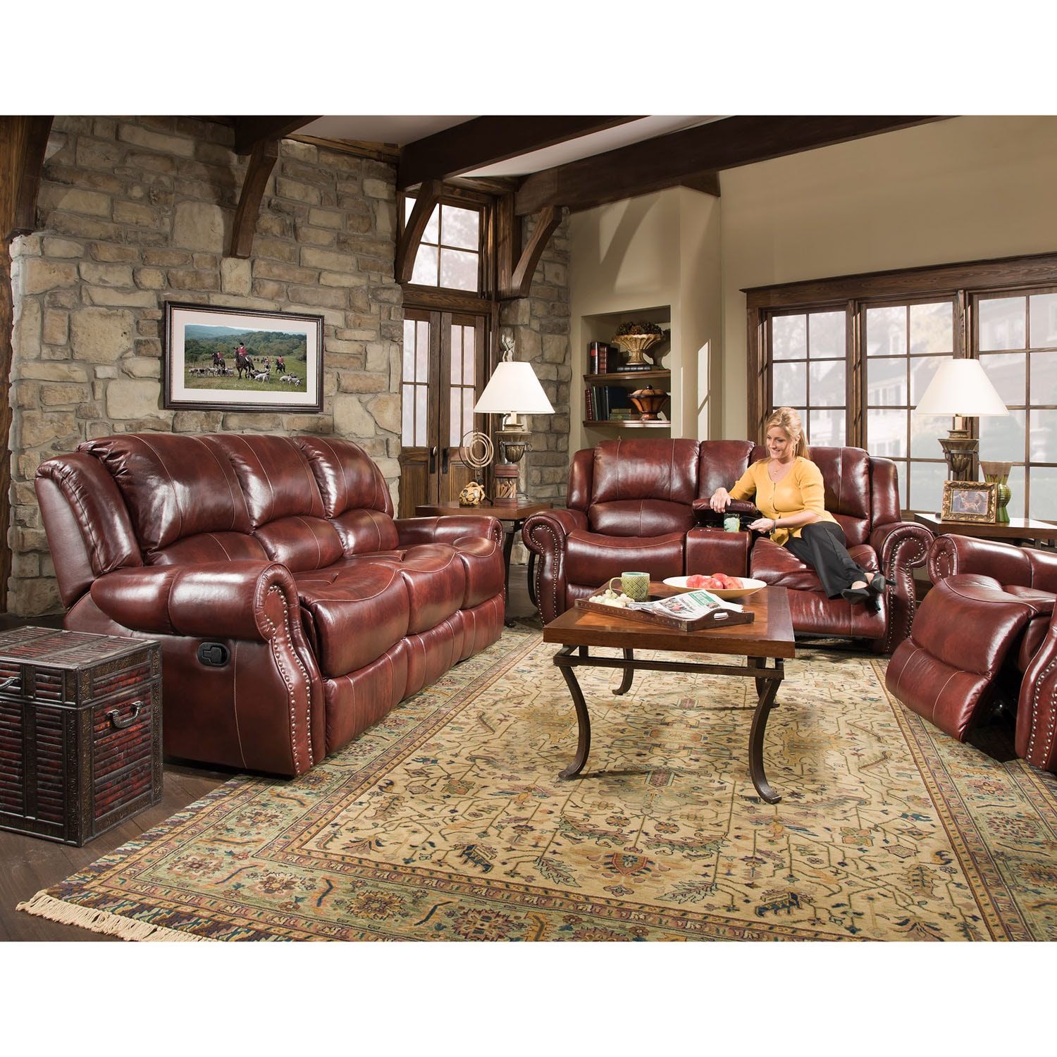 Faux leather reclining living room set sales