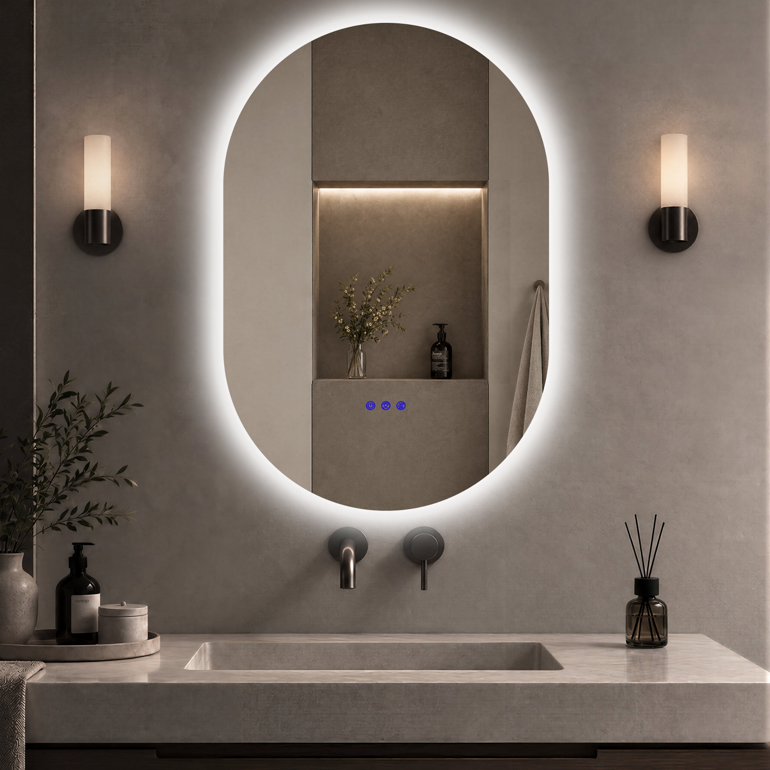 Yuaris 48 in. x 40 in.Oval Frameless with Backlit LED Lights Anti-Fog ...