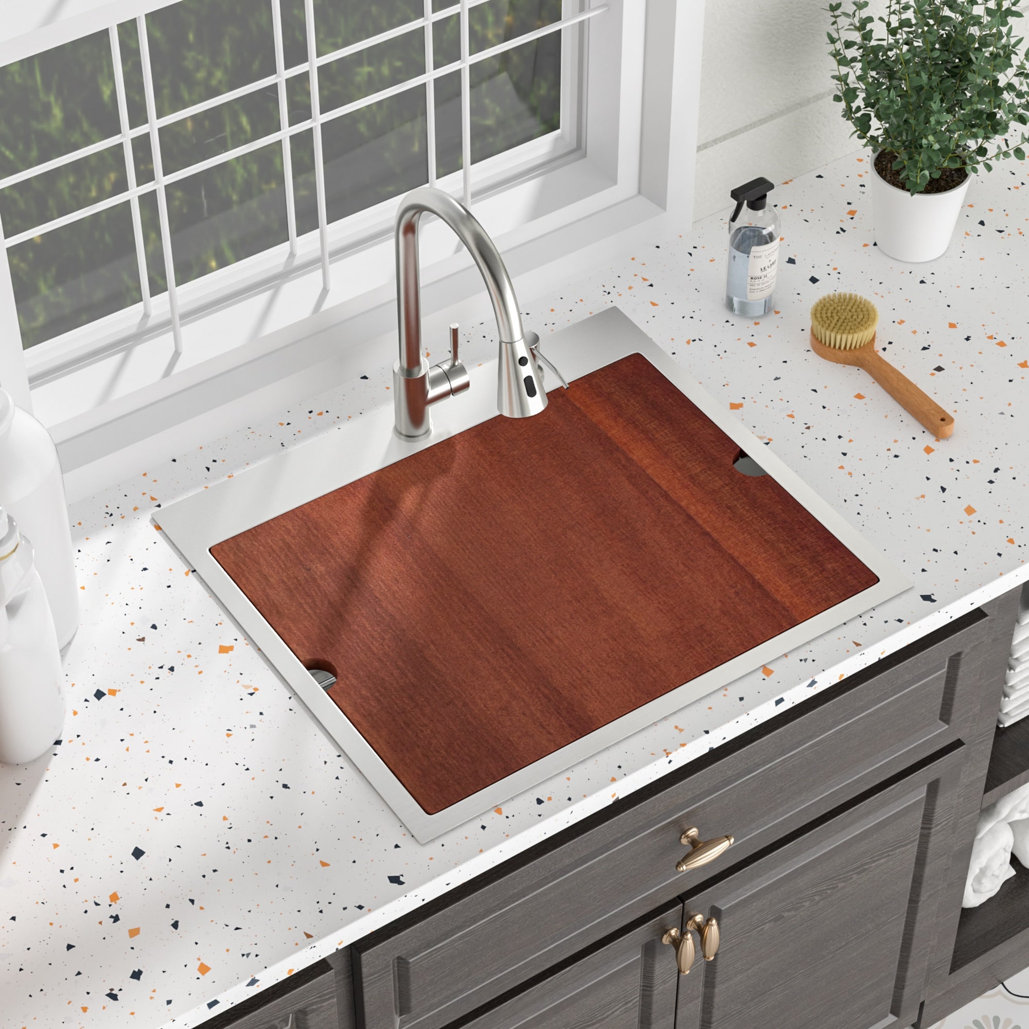 Vorene 12-in Deep Drop-in Utility Sink 25x22-in 16 Gauge Stainless Steel for Laundry with Faucet