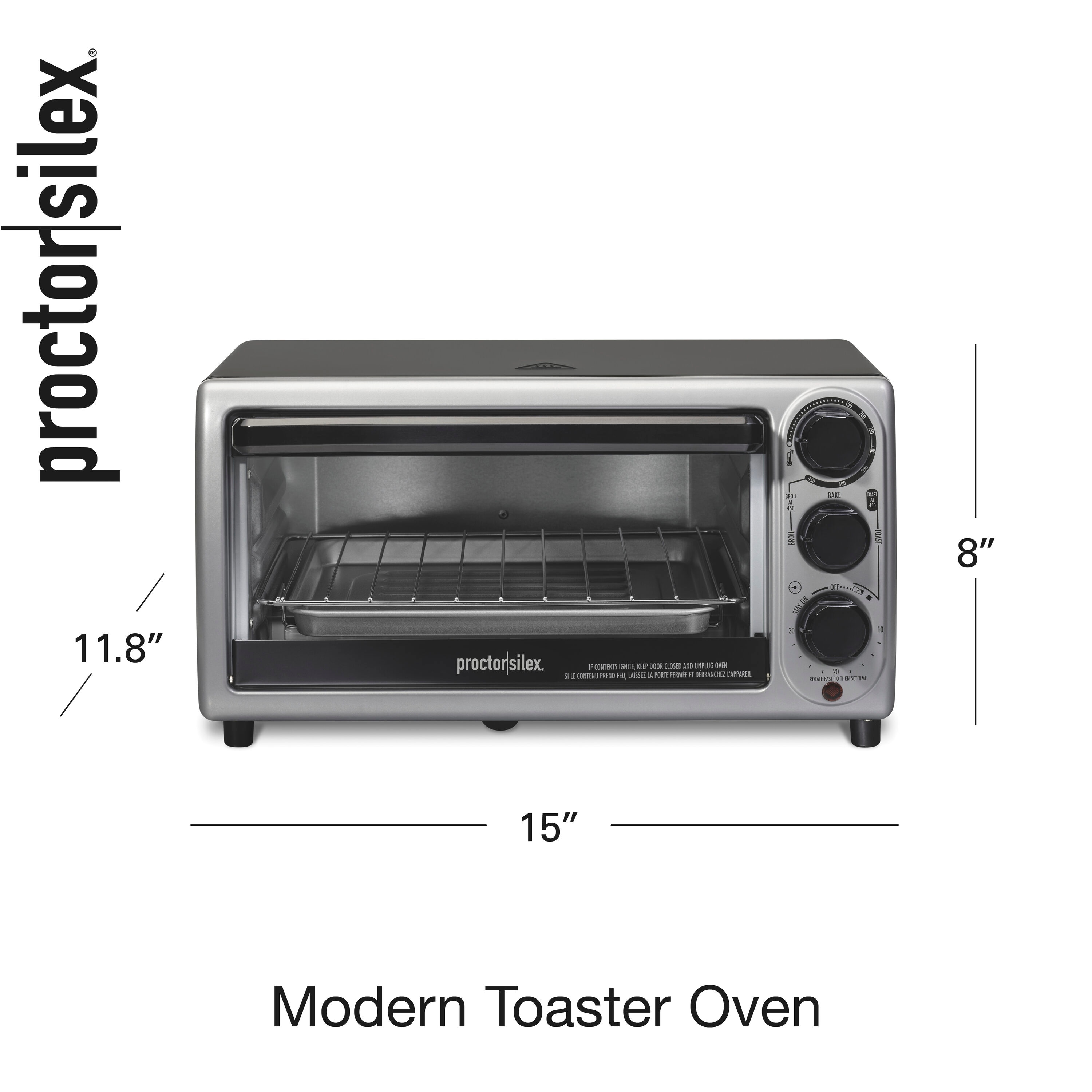 Proctor Silex Black and Silver 4-Slice Toaster Oven with Bake Pan