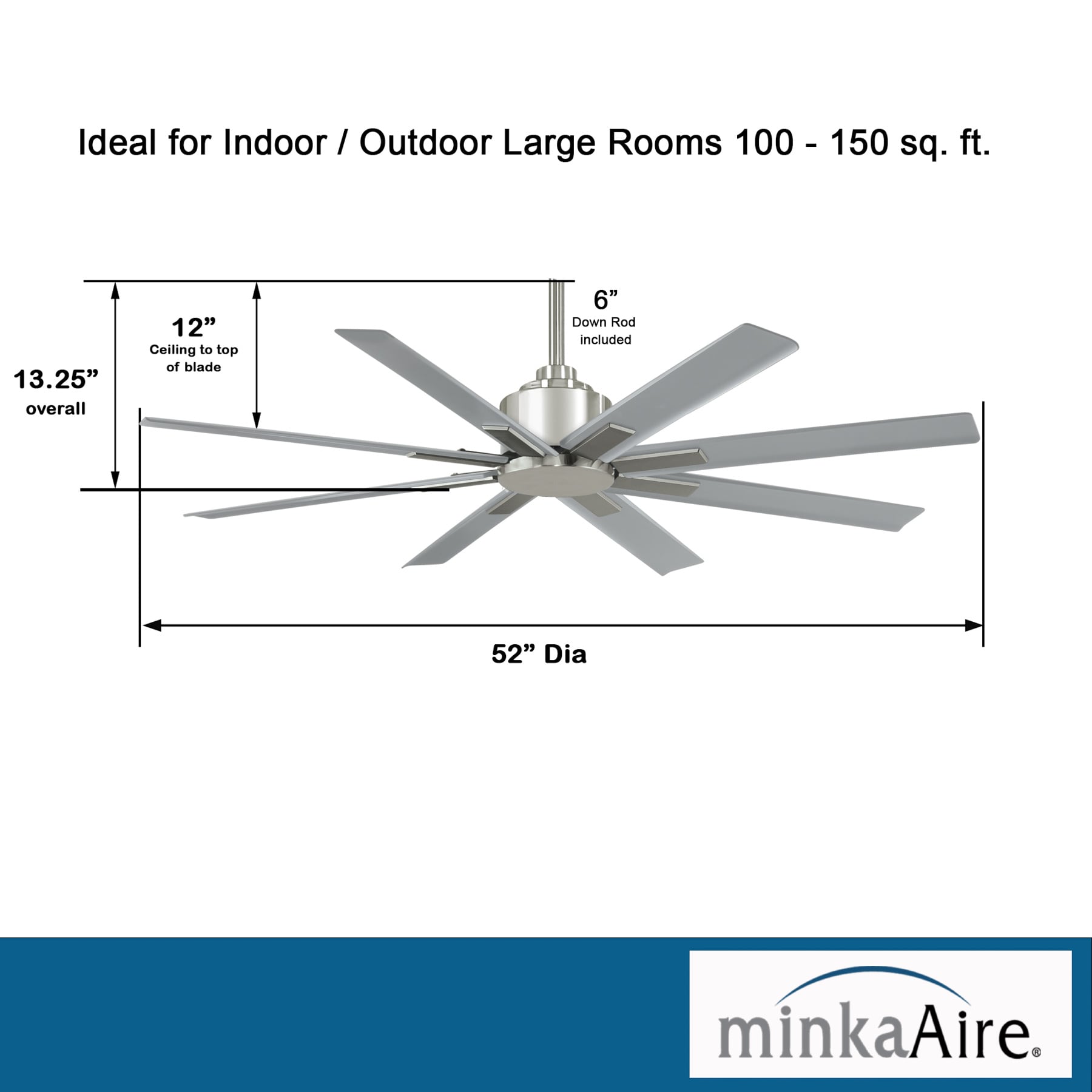 Minka Aire Xtreme H20 52-in Brushed Nickel Wet Indoor/Outdoor Ceiling ...