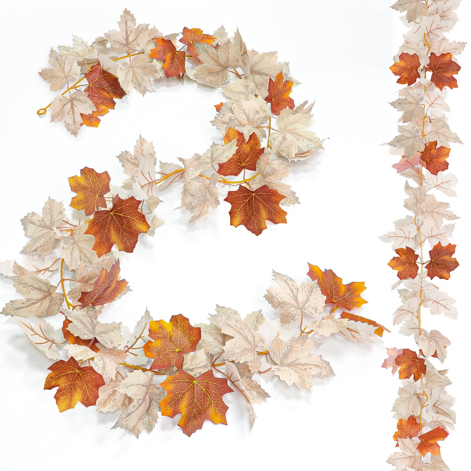 LAIFUCAM  Two Pack Fall Maples Leaves Garland Total Eleven Point Eight Feet Autumn Leaves Garland for Home Wedding Fireplace Party Seasonal