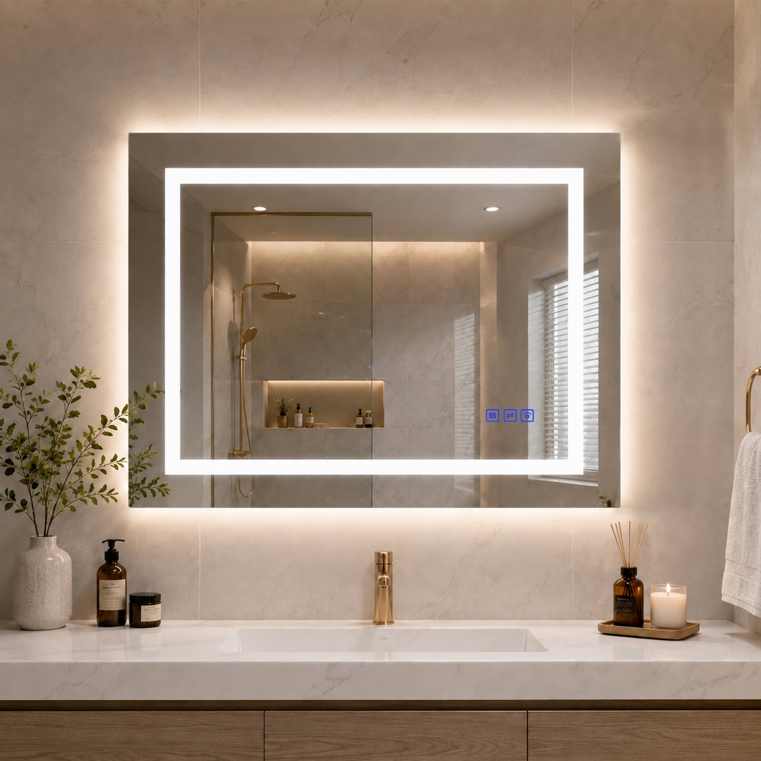 UNIKOO 24 in. W X 32 in. H Frameless LED Vanity Mirror Anti-Fog Bathroom Wall Mirror with Backlit and Front Light #CLP-2432S