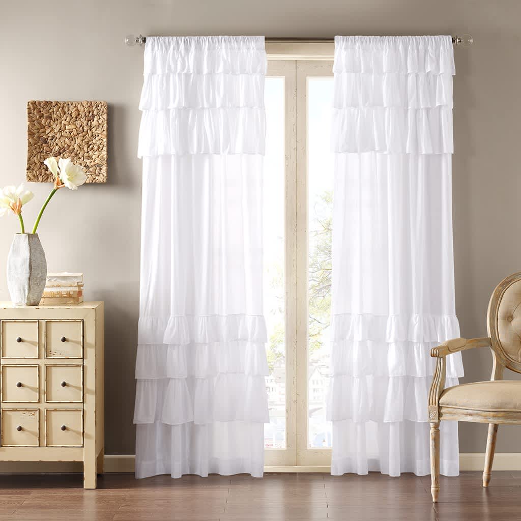 JUJABU 84-Inches White Cotton Oversized Ruffle Curtain Panel #EBHD-26