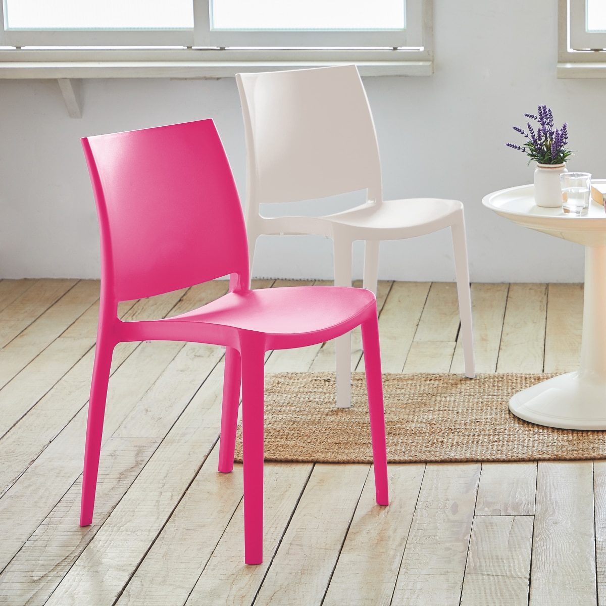 Fuchsia Resin Stackable Modern Side Chairs - Set of 4