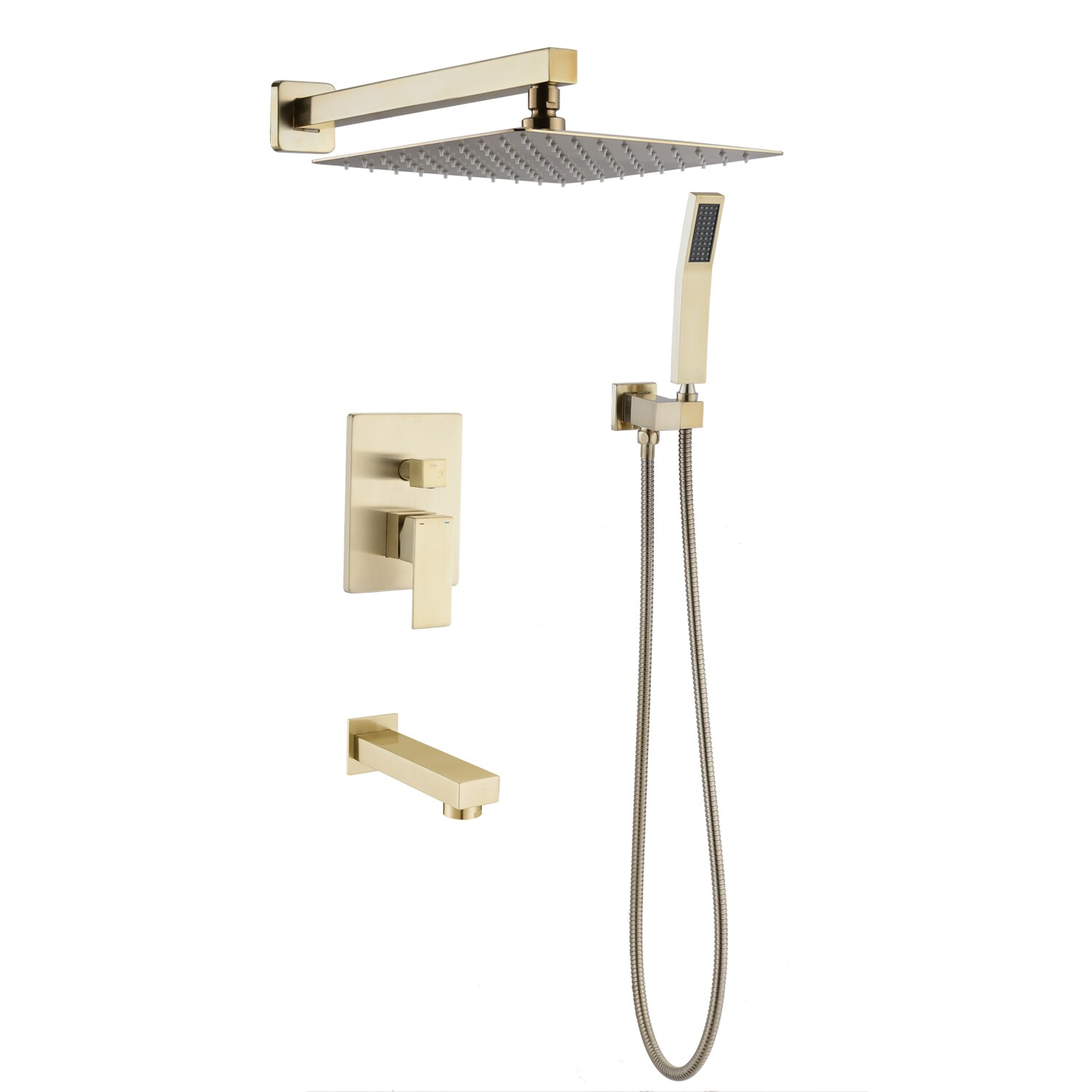Flynama MSQY-8030B-2-MB Brushed Gold 12-in Waterfall Dual Head Built-In Shower Faucet System with 3-way Diverter Valve Included )