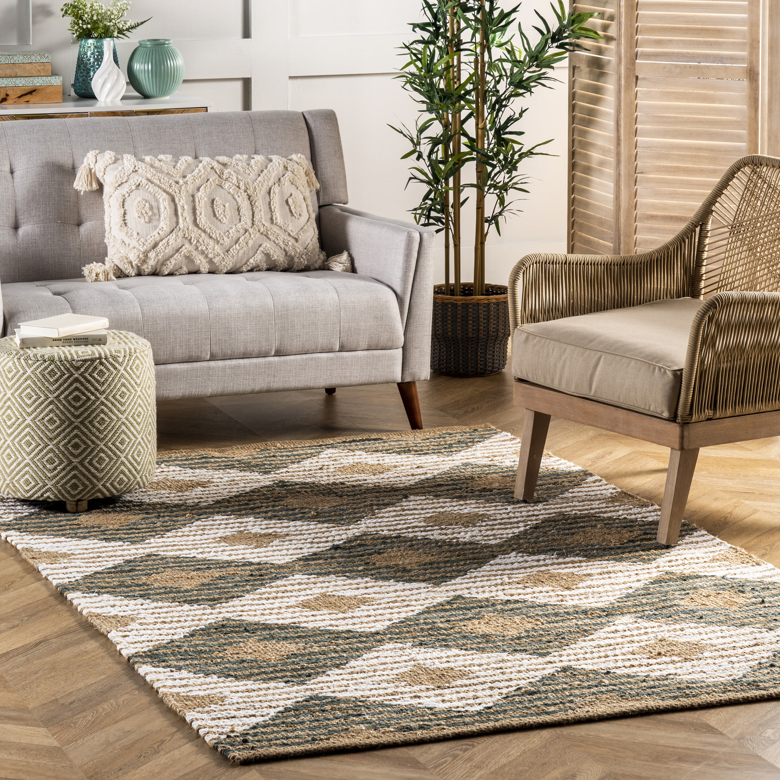 nuLOOM ASDR02D-609 Marla 6 x 9 (ft) Braided Cotton Olive Rectangular Indoor Stripe Area rug