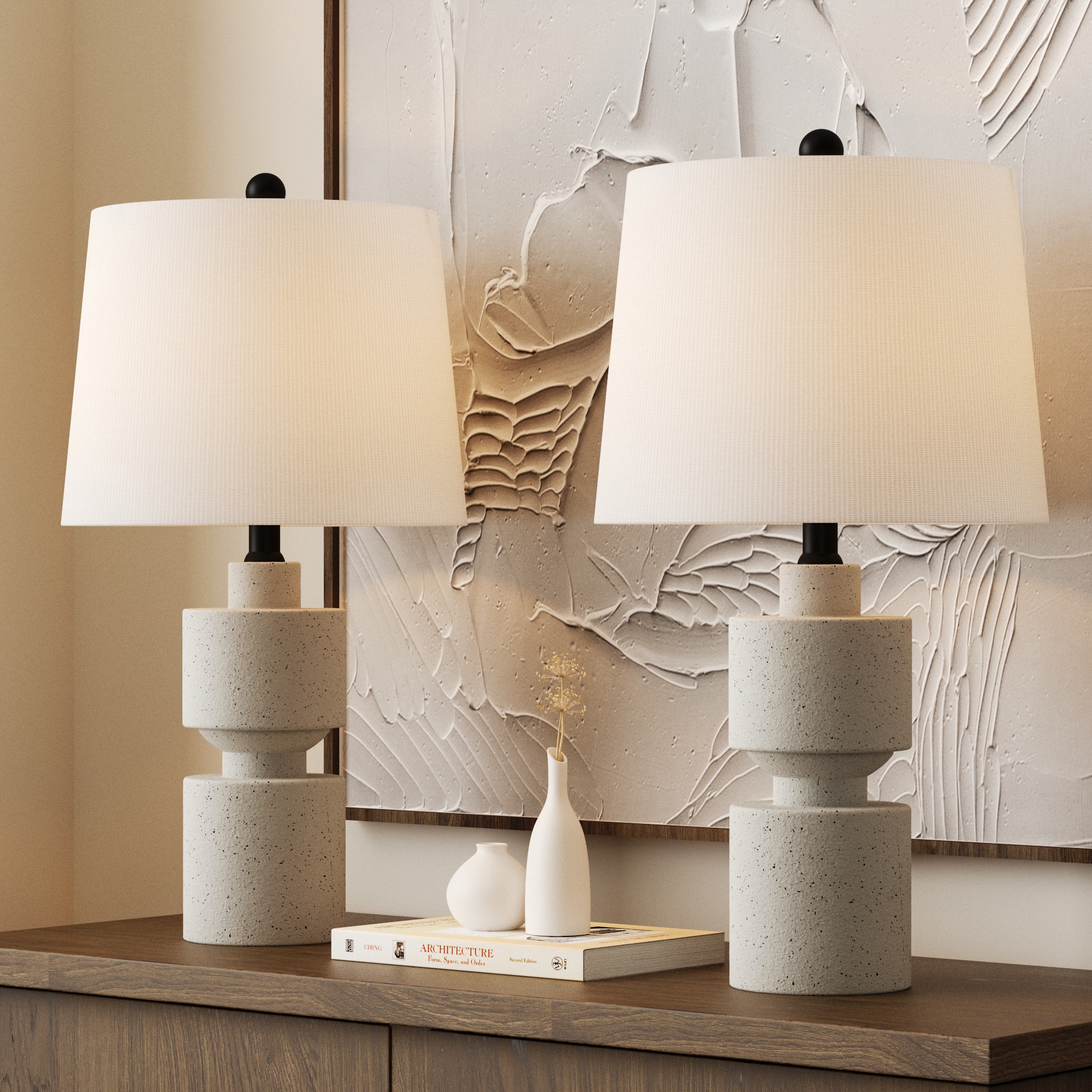 Maxax T210-WH Deluxe 24.5-in Beige and Black LED Incandescent Rotary socket Table Lamp with Linen Shade