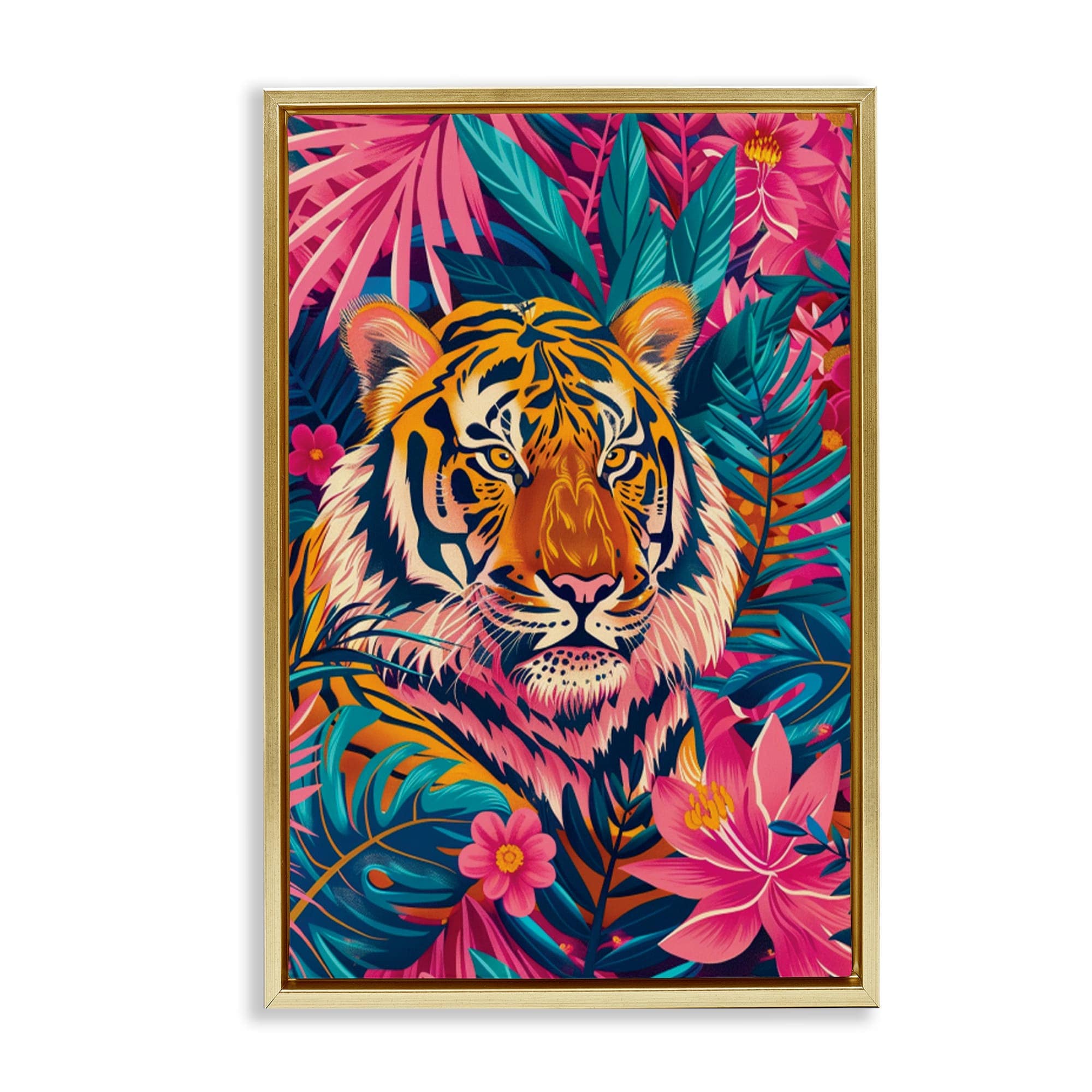 Stupell Industries BT-660-FFG-20X30 Tropical Tiger Among Leaves Floating Frame design by LSR Design Studio