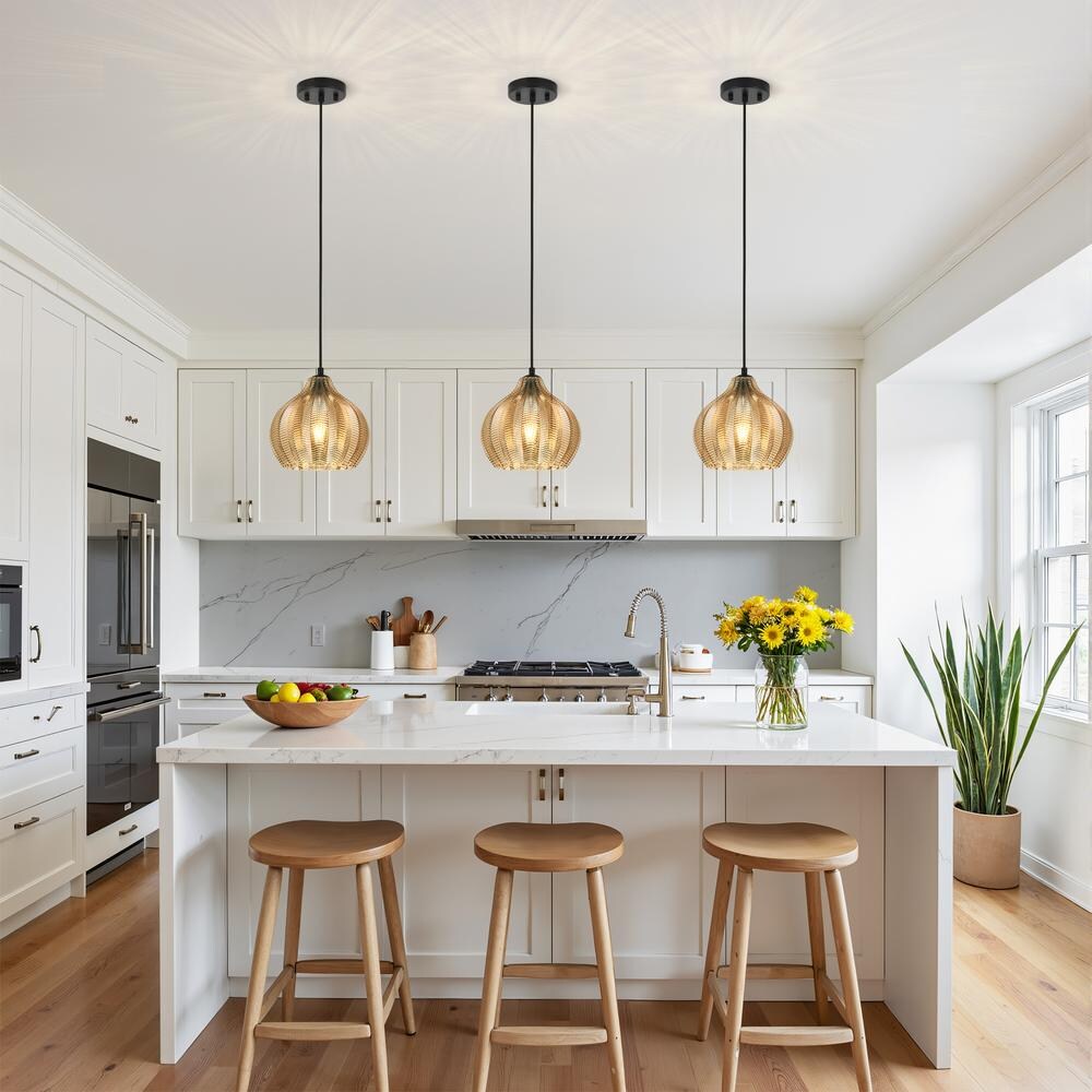 Curated visual reference: Gallery Detail: Henveton Jasslynn 60W Modern Amber Pendant Light With Striped Glass