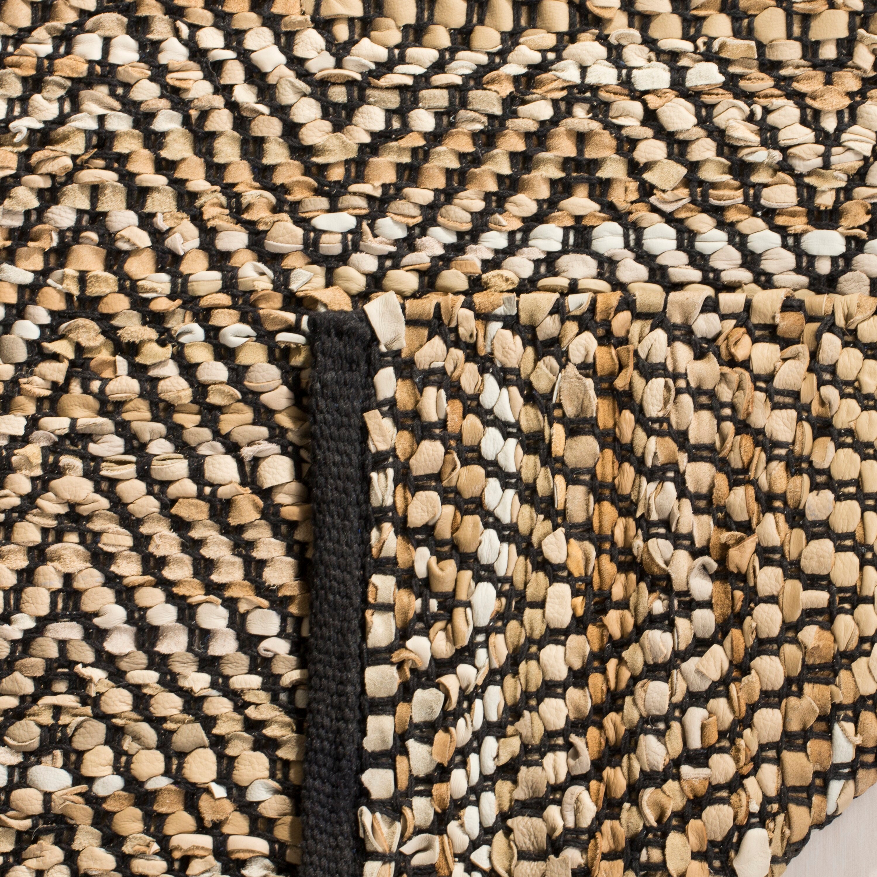 Handmade Beige and Black Cowhide 6' Square Area Rug