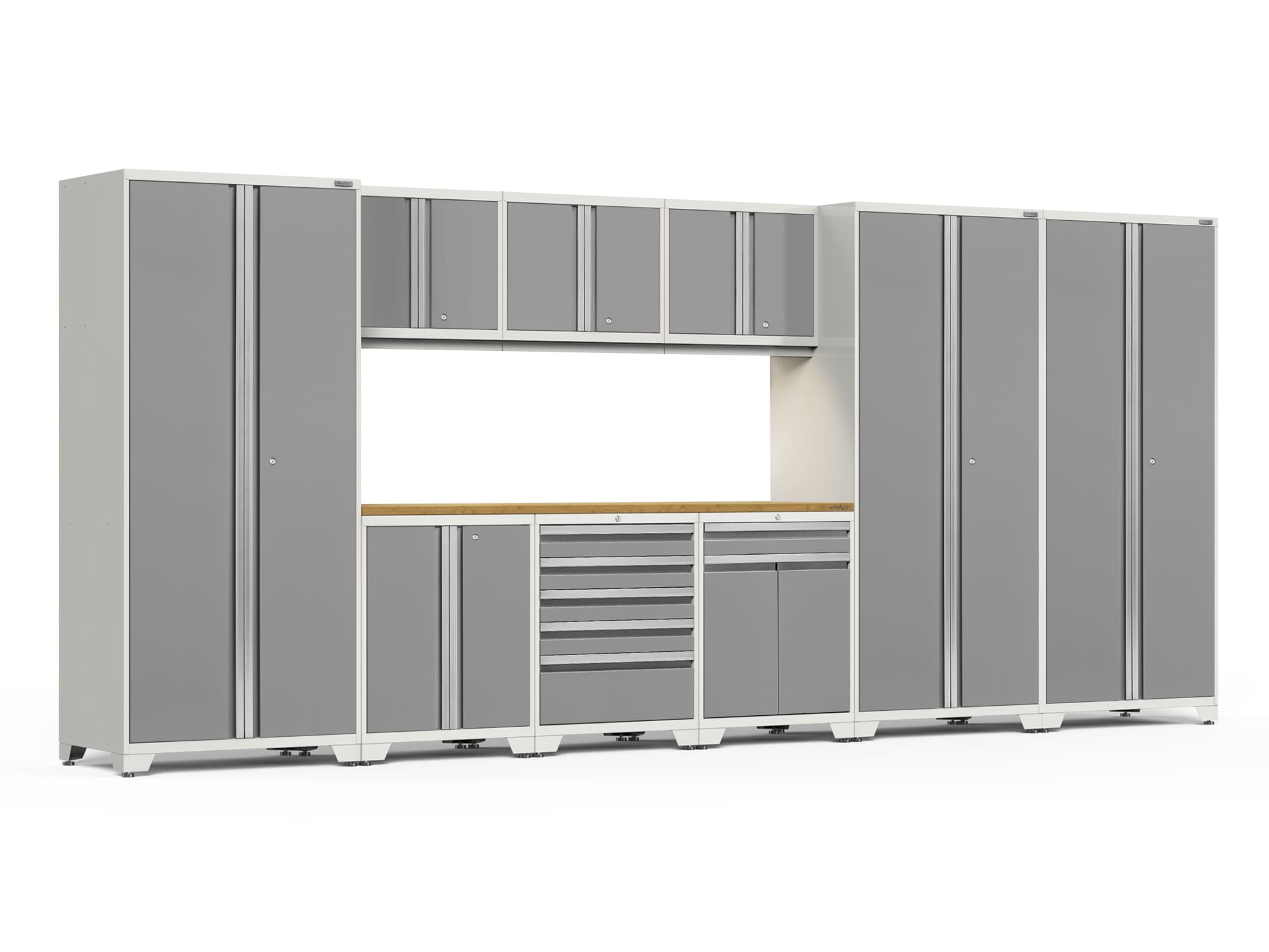 NewAge Products 52597 192.0-in W x 85.25-in H x 24.0-in D 9 -Cabinets Steel Platinum Garage Storage System
