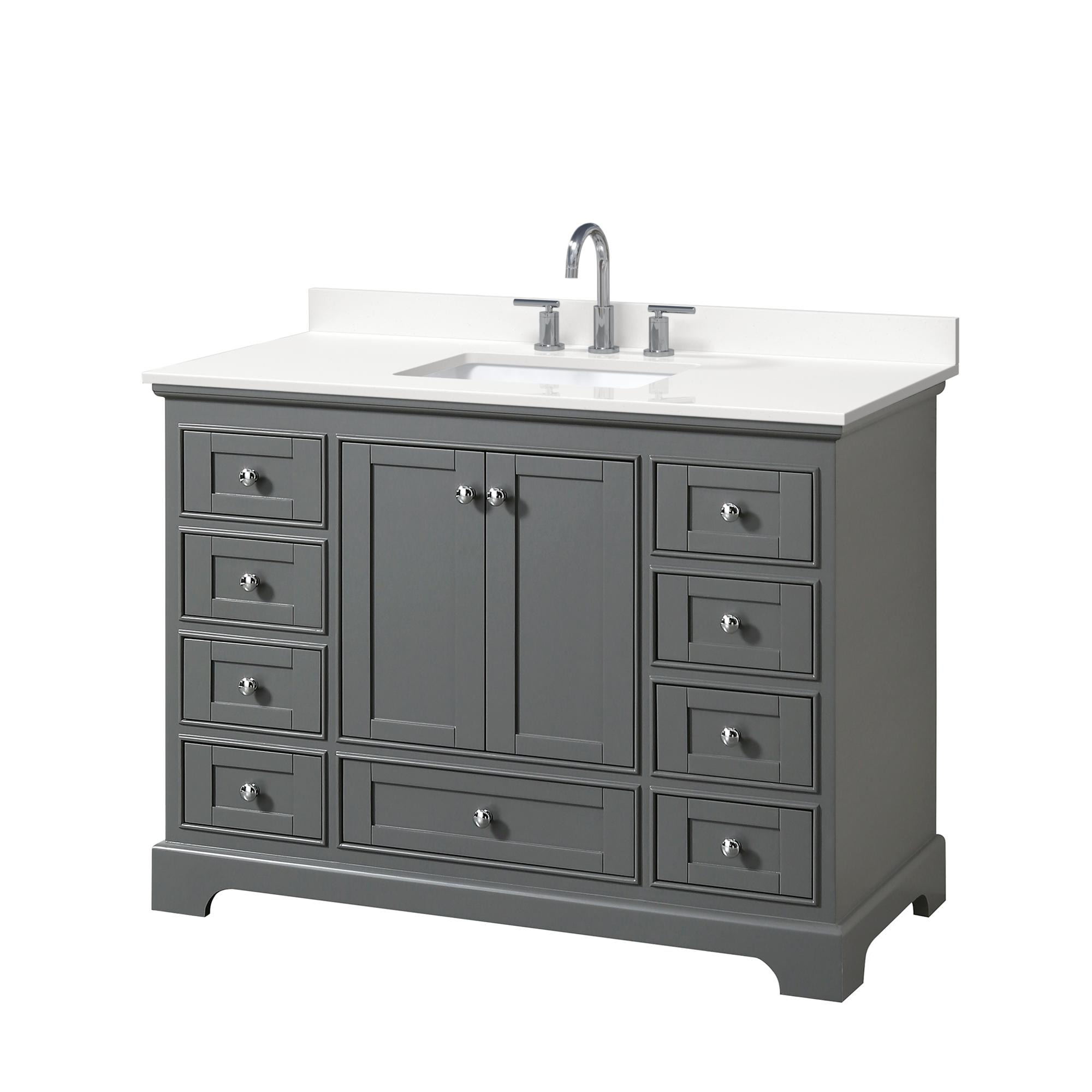 Wyndham Collection WCS202048SKGWQUS3MXX Deborah 48-in Dark Gray Undermount Single Sink Bathroom Vanity with White Quartz Top