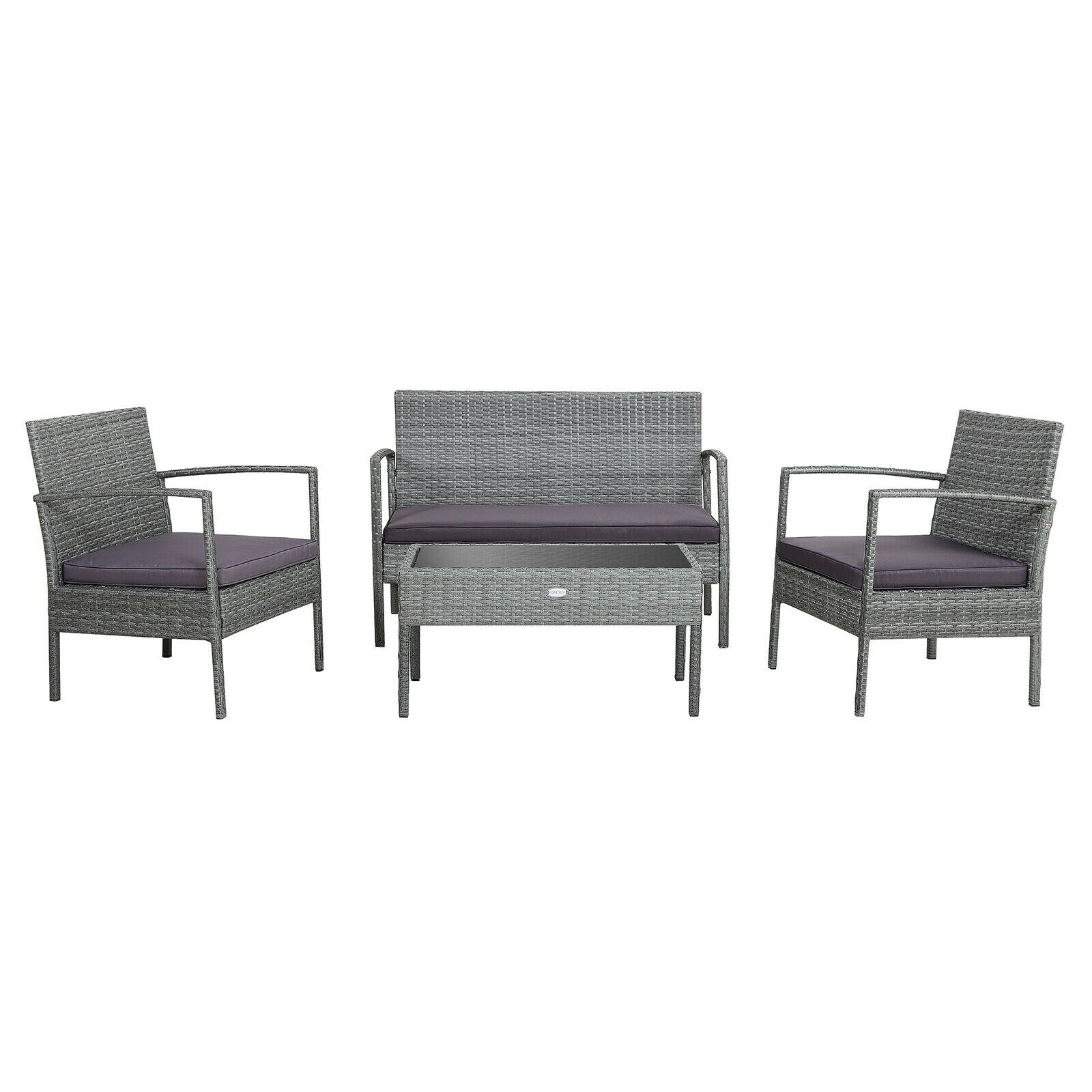 Slickblue D-CO-14986WH 4-Piece Gray Rattan Patio Conversation Set with Loveseat 2 Single Sofas and Cushions 1 Tempered Glass Coffee Table Included for Patio Balcony Poolside or Garden