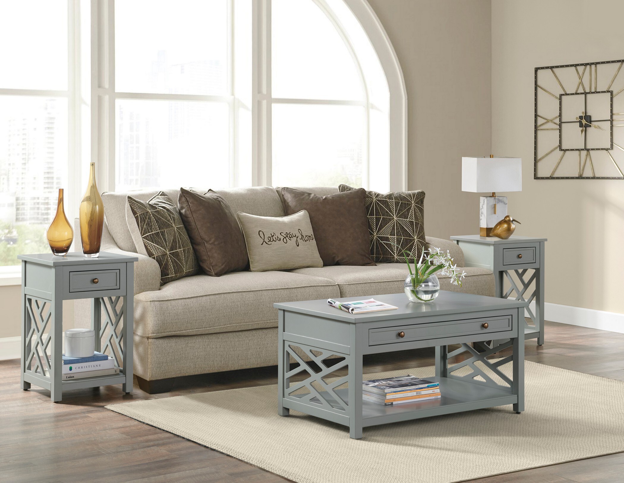 Coventry 36" Airy Open-Detail Coffee & End Tables Set of 3