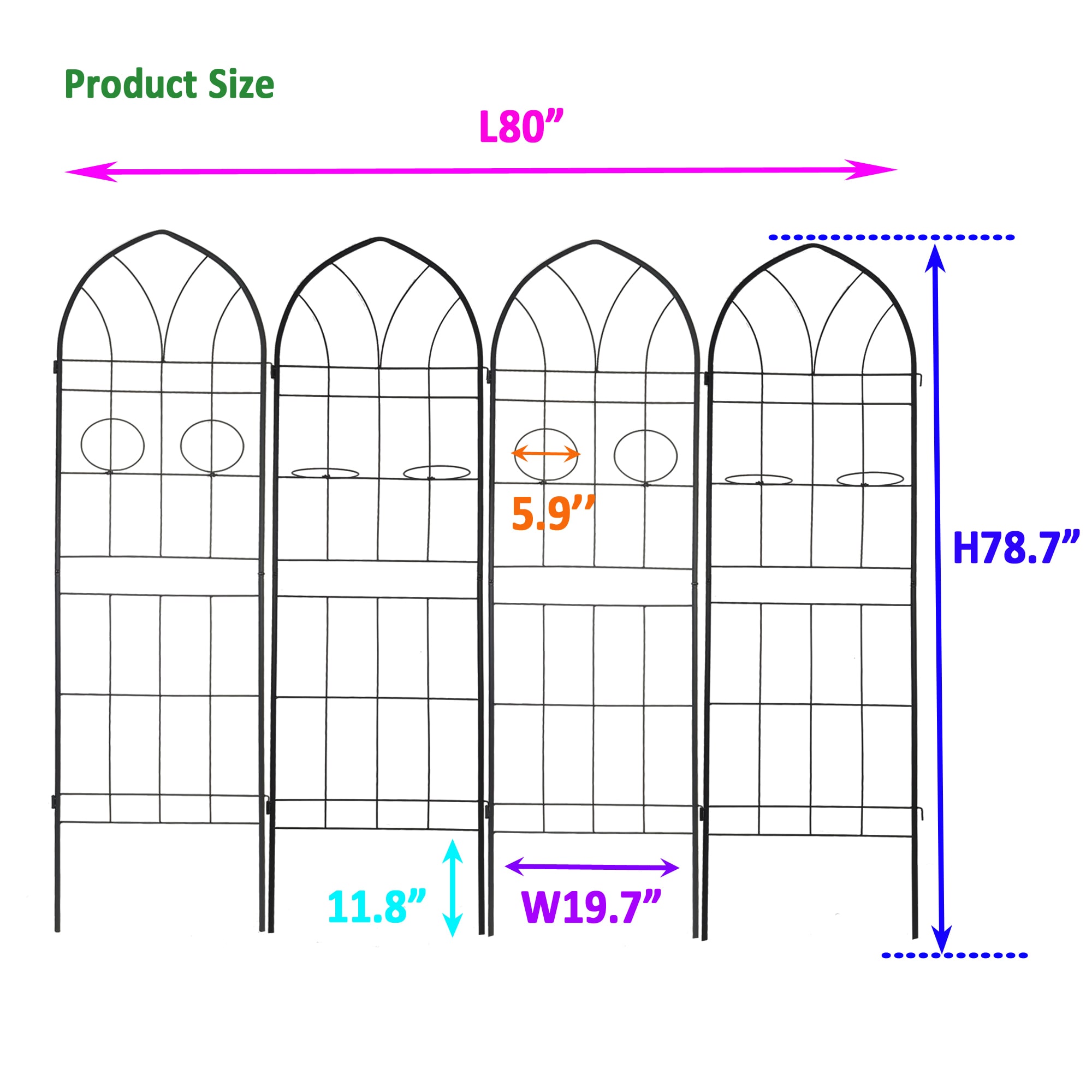 AHIOU HOME ZAAHG-81138GT Newark 19.7-in W x 78.7-in H Black Iron Garden Trellis For Climbing Plants For Cucumbers For Roses 4 -Pack