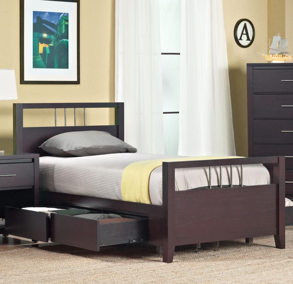 Modus Furniture NV23S3 Nevis Espresso Twin Wood Panel Bed with Storage