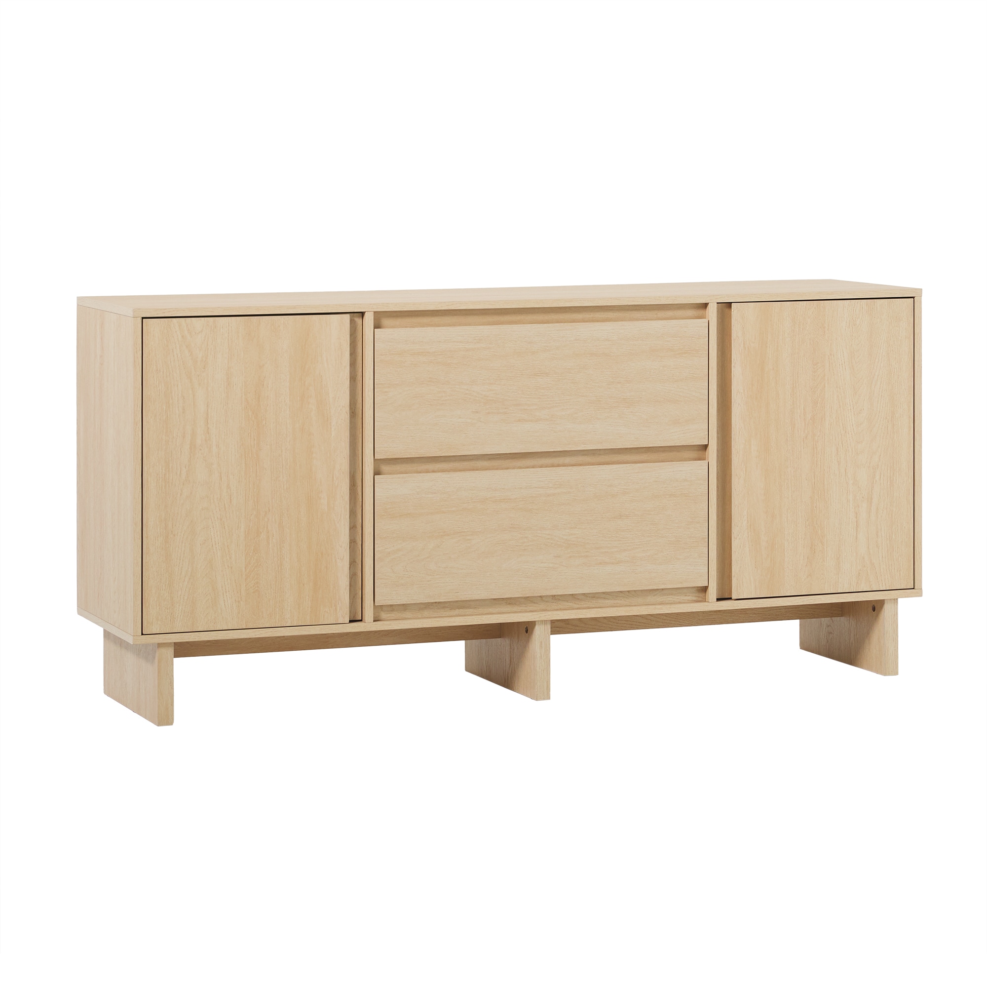 LOVMOR SF-M-B185P169079 63Inch Scandi Sideboard with Beveled Drawers Coastal Oak