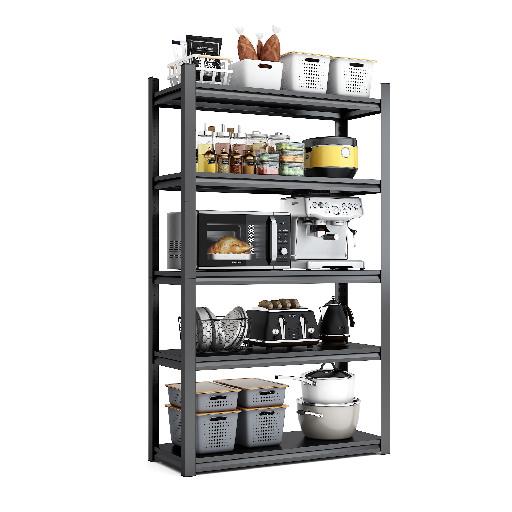 Vynxaria - 5-Tier Heavy Duty Metal Garage Storage Shelving Unit 2000 lbs Capacity Black 72 in H x...