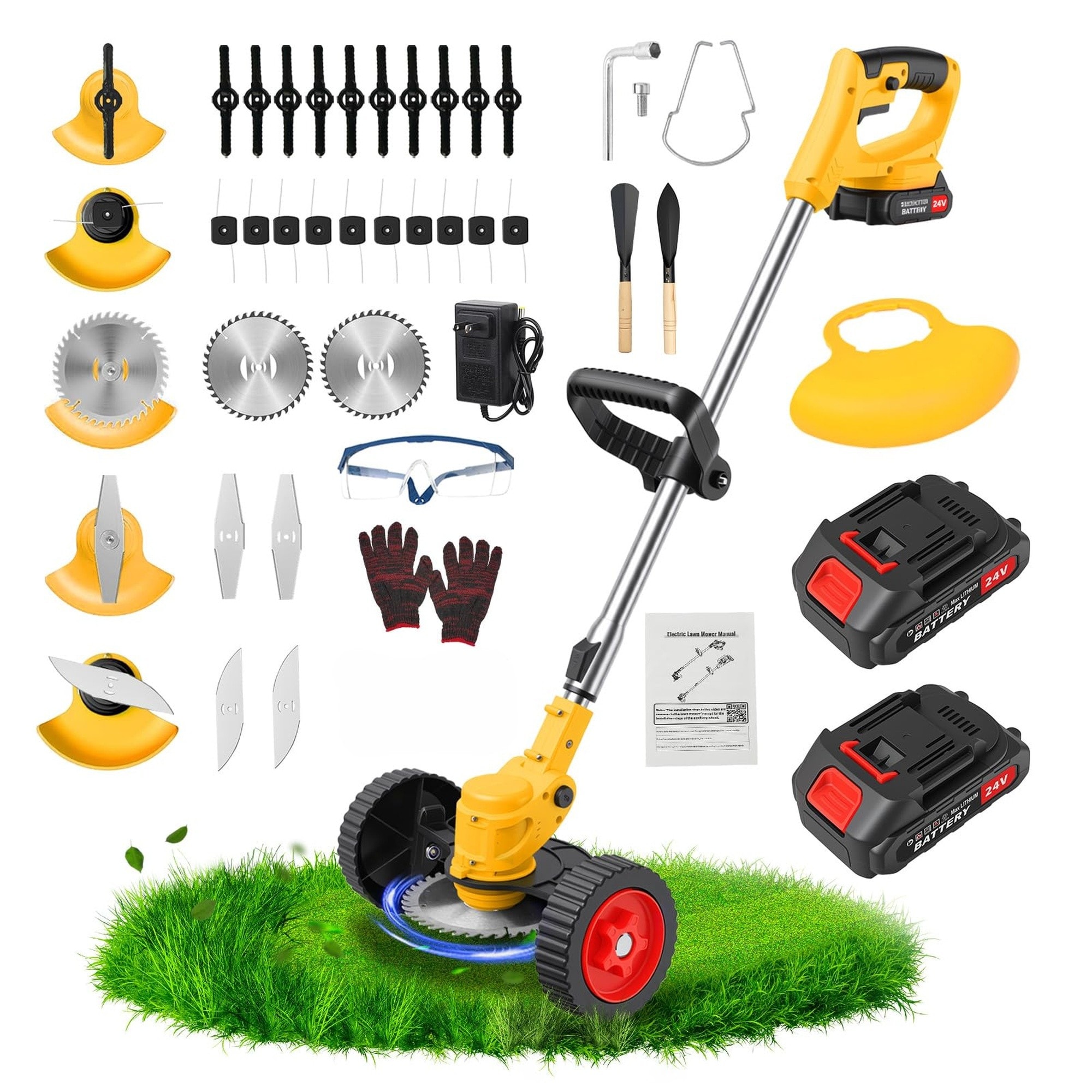 Angel Sar - 24V Electric Weed Wacker Edger Lawn Tool with 2x2.0Ah Batteries 3 in 1 Brush Cutter L...
