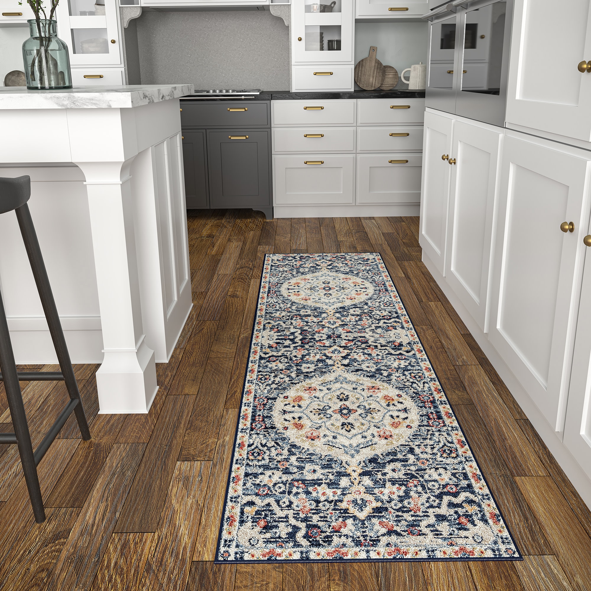 Tayse TUS1107 2X8 Tuscany 2 x 8 (ft) Loomed Polypropylene Blue Rectangular Indoor Medallion Farmhouse/Cottage Runner rug