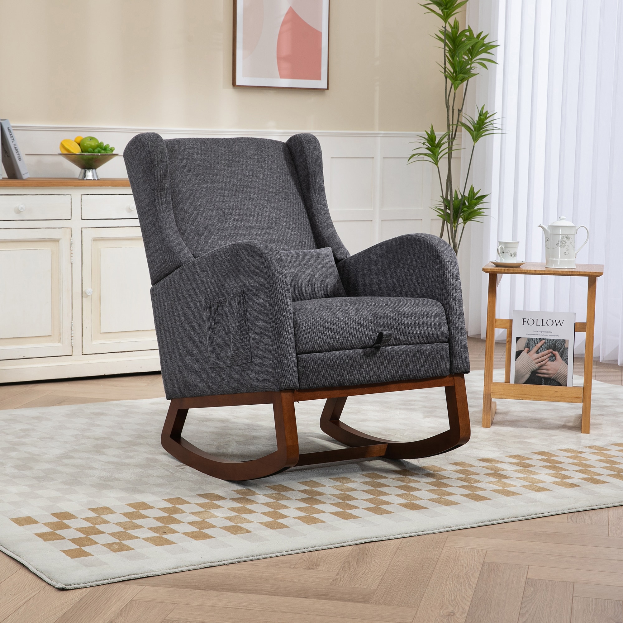 Aortzio HM-A5030-CHARCOAL Modern CHARCOAL Swivel Rocking Chair