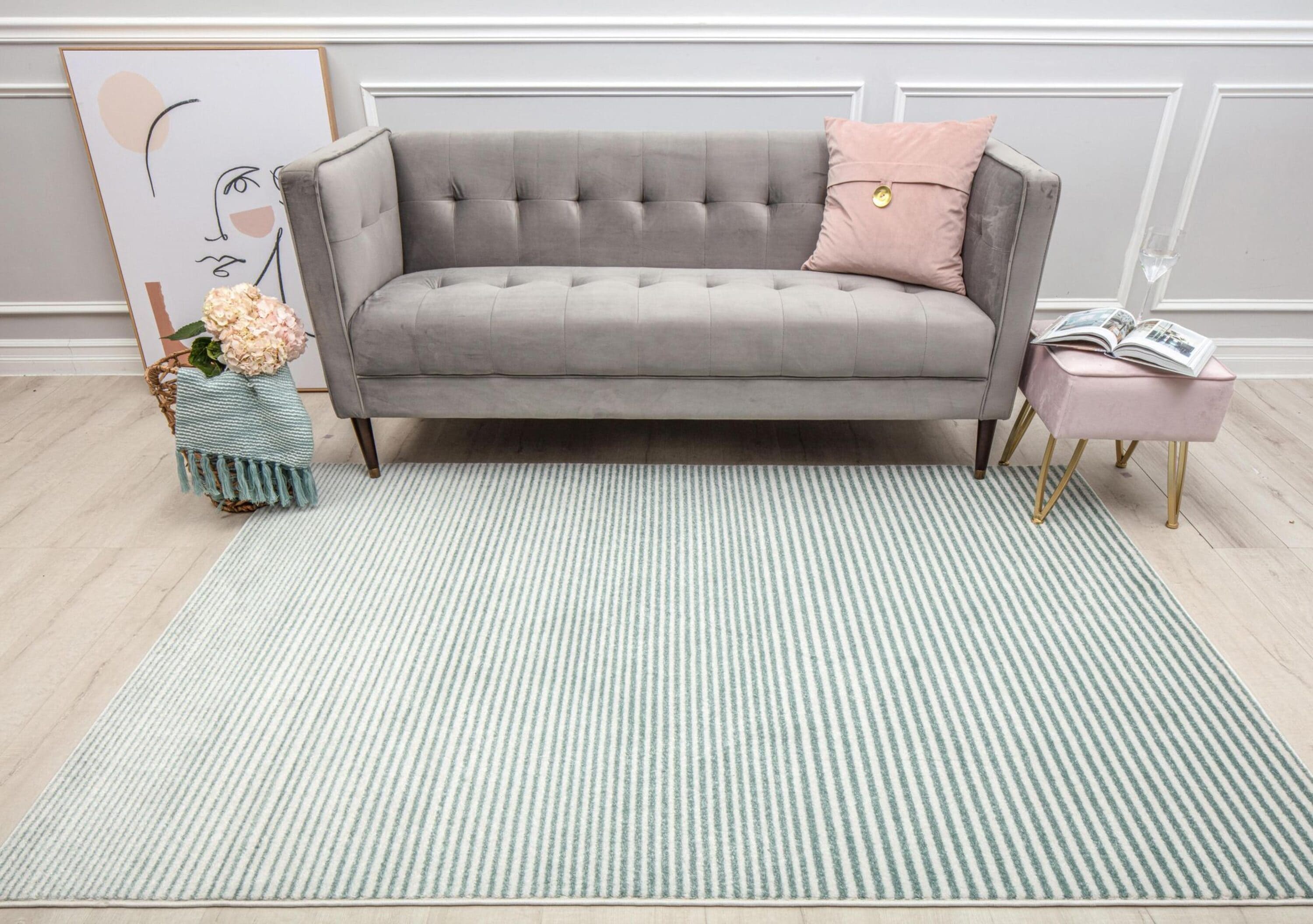 Light Blue Geometric Striped Synthetic Area Rug 8' x 10'