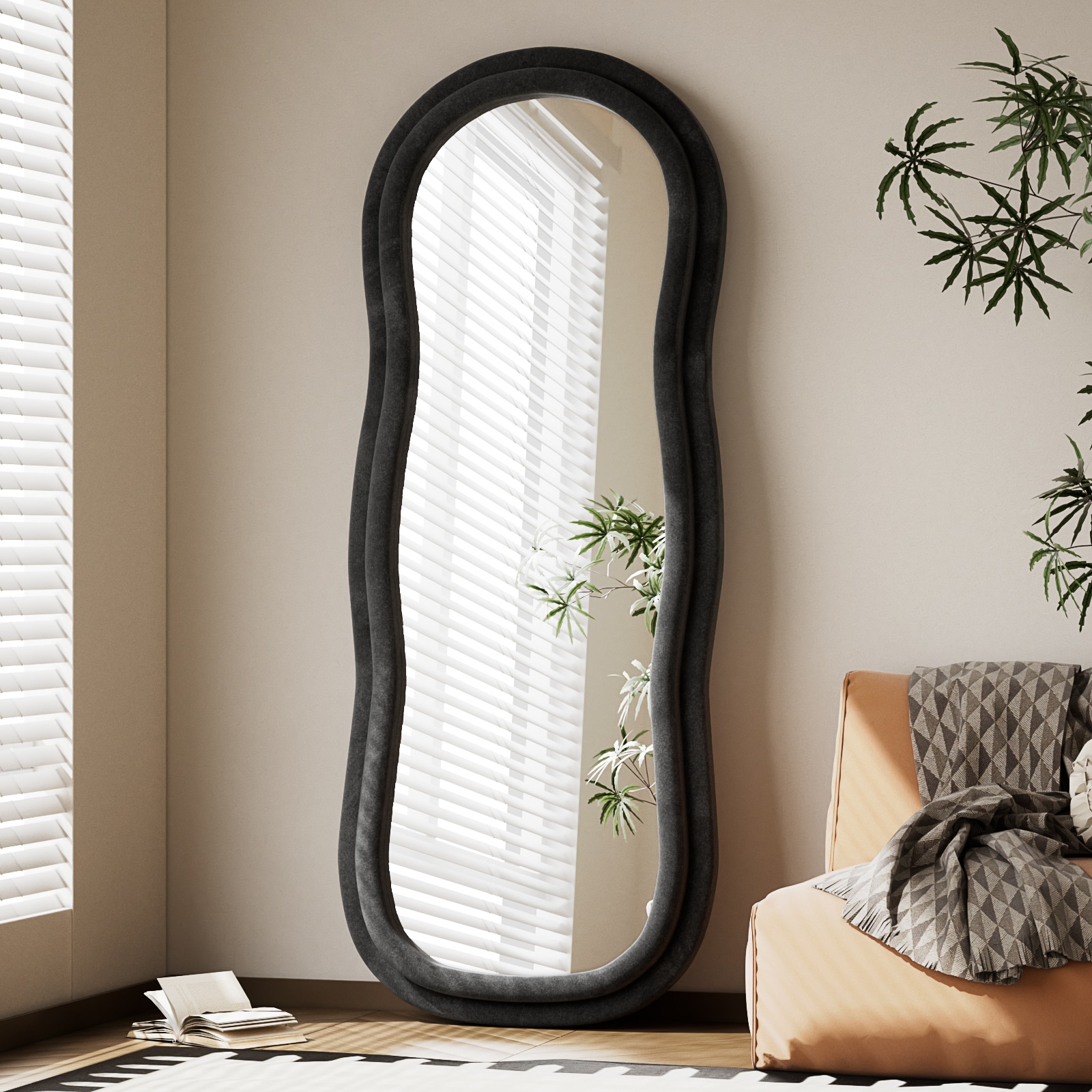 BEAUTYPEAK LS-RBYXBL02-2463-BK 24-Inches W x 63.0-Inches H Irregular Black Framed Full Length Floor Mirror