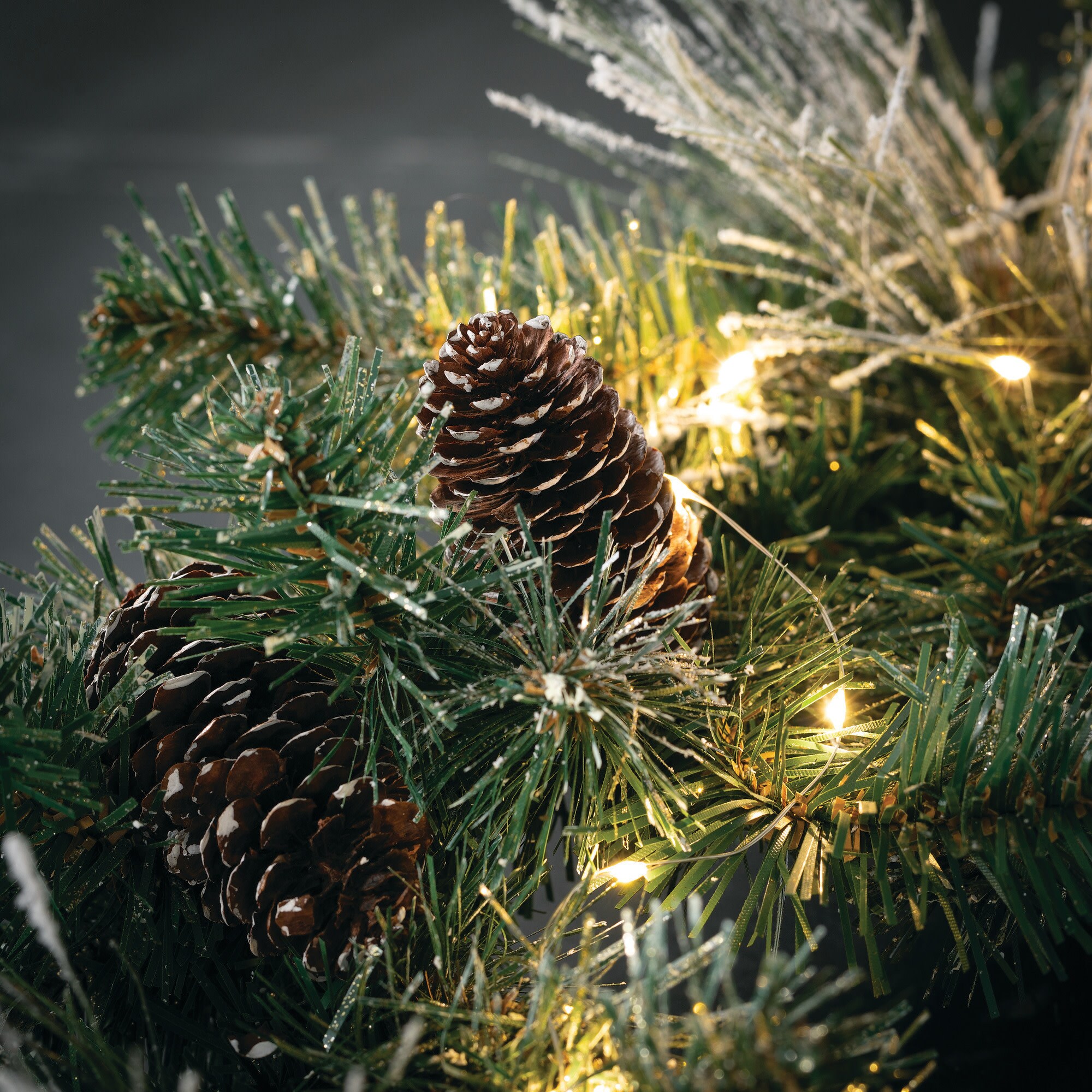 9-Foot Pre-lit Flocked Pine Christmas Garland with Pinecones and Gold Accents