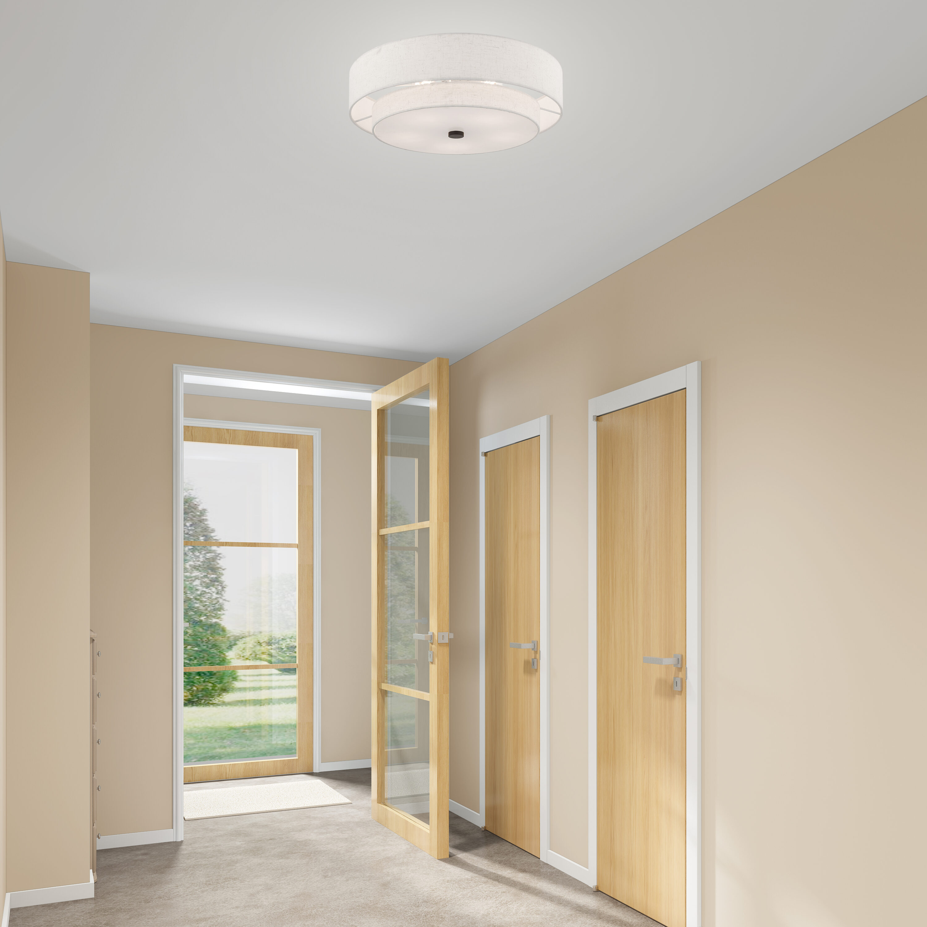 English Bronze Double Drum Semi-Flush Mount Light