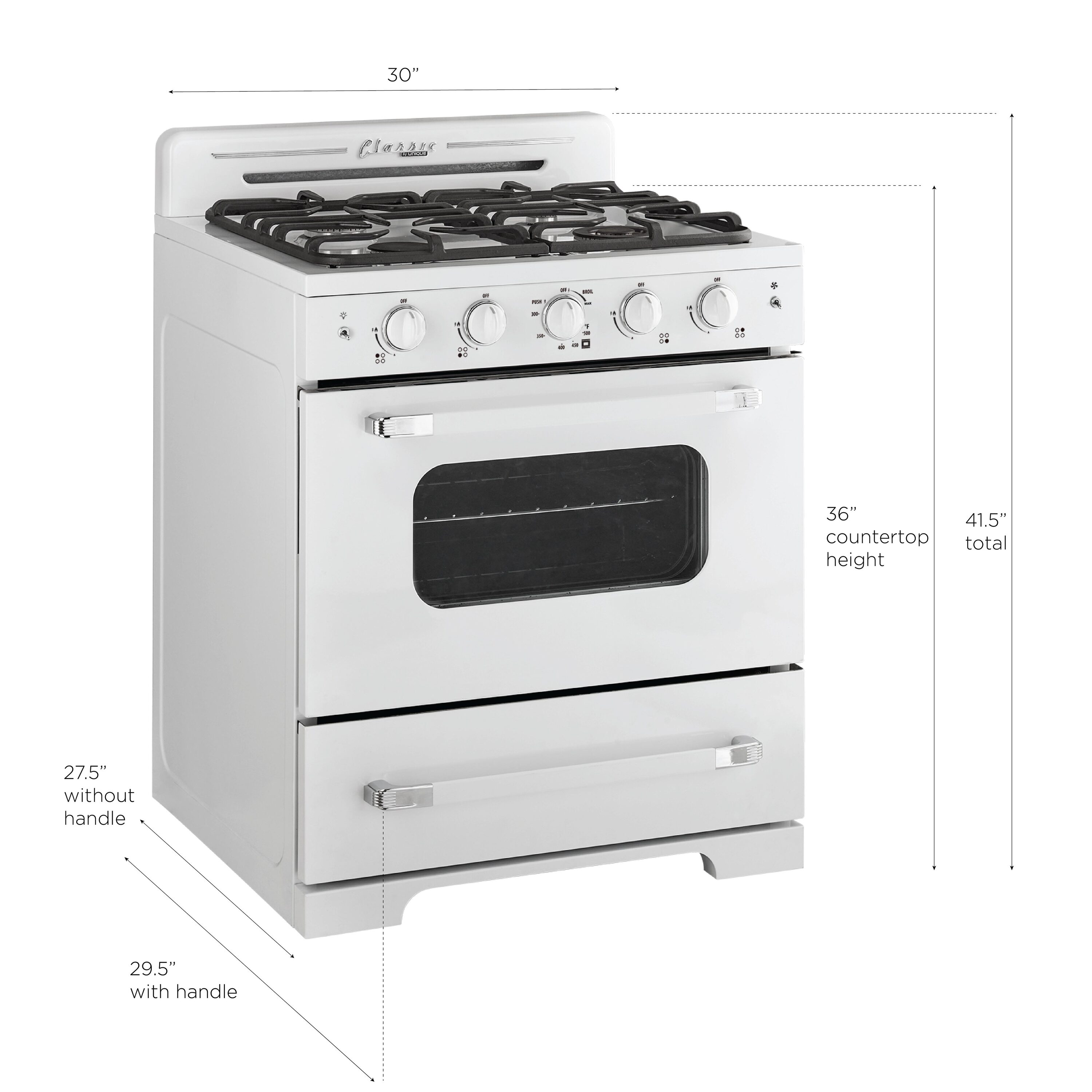 Unique Appliances Classic Retro 4 Piece Kitchen Appliance Package with  Bottom Freezer Refrigerator , 30'' Gas Freestanding Range , Under Cabinet  Range