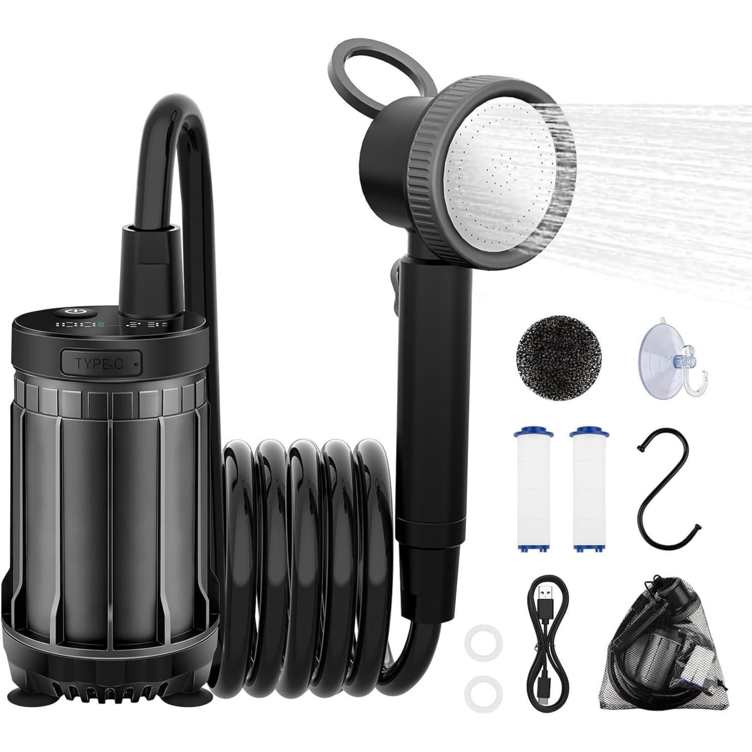 Angel Sar Gray Portable Shower for Camping with Filtered Showerhead for Hiking Car Washing Pet Bath