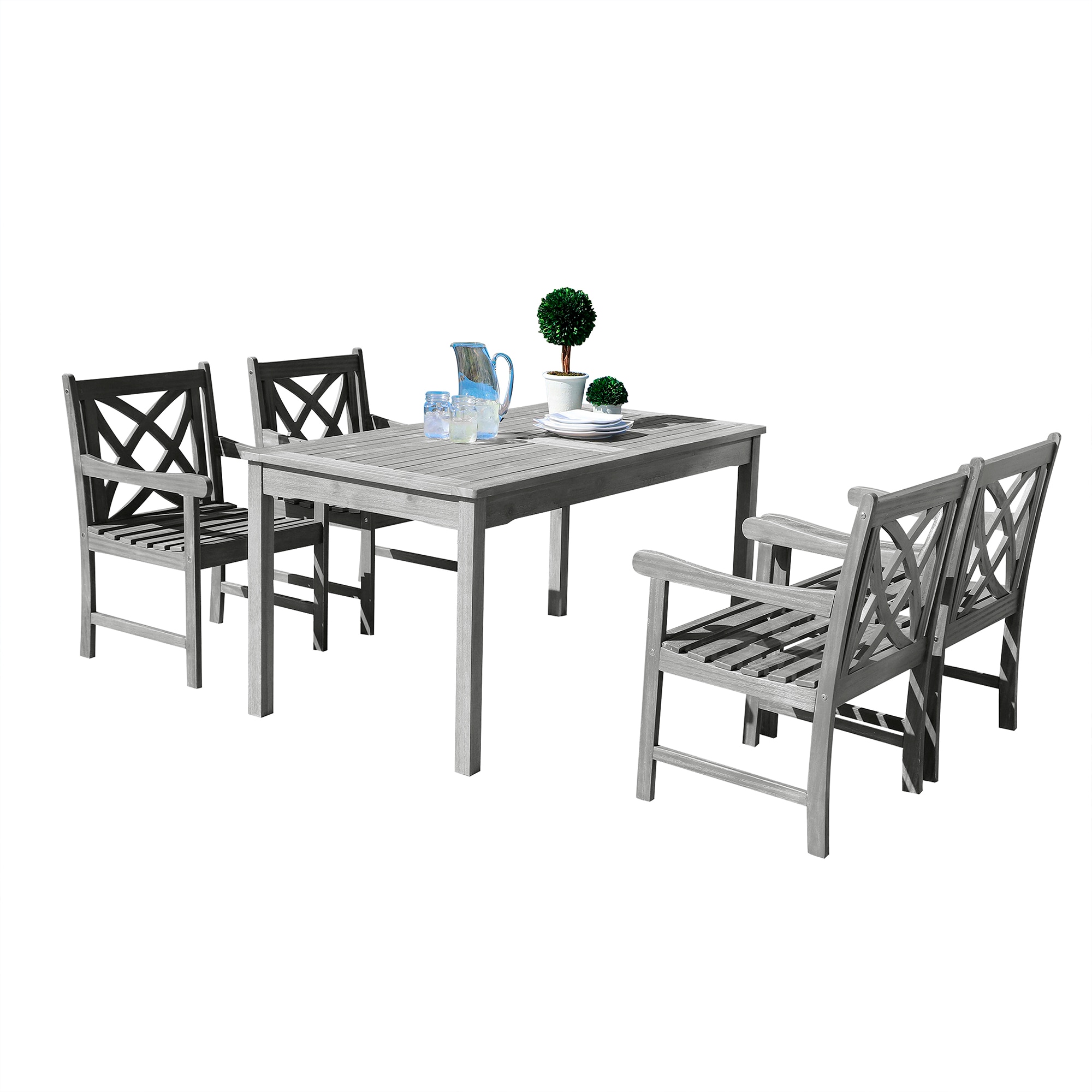 AZEN M1297SET11 Renaissance 5 -Piece Gray Patio Dining Set Acacia Rectangle Table with 4 Stationary Chairs